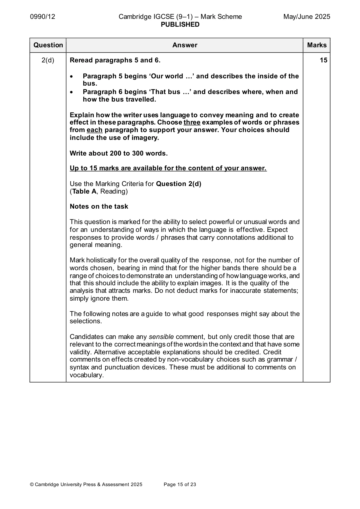 Mark scheme, page 15 of 23