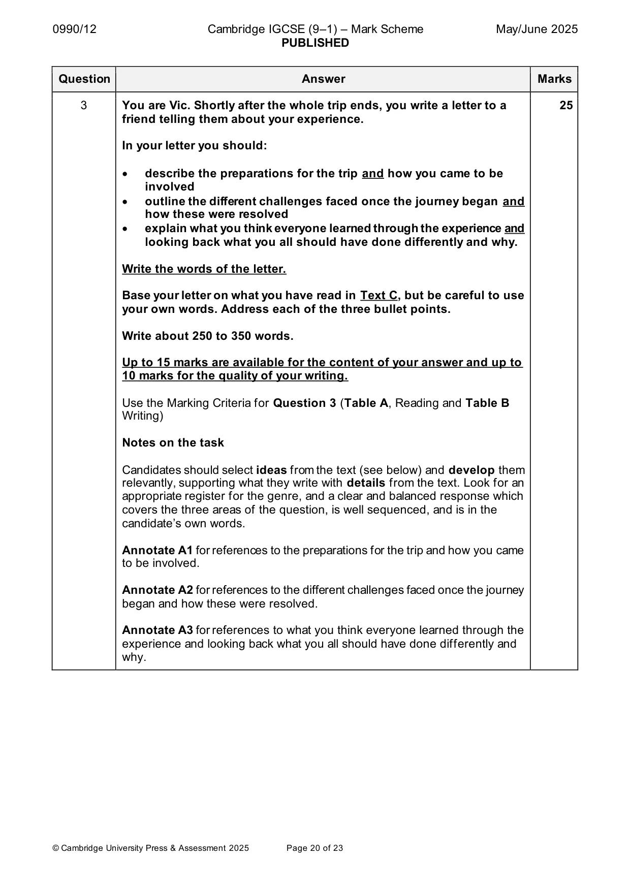 Mark scheme, page 20 of 23