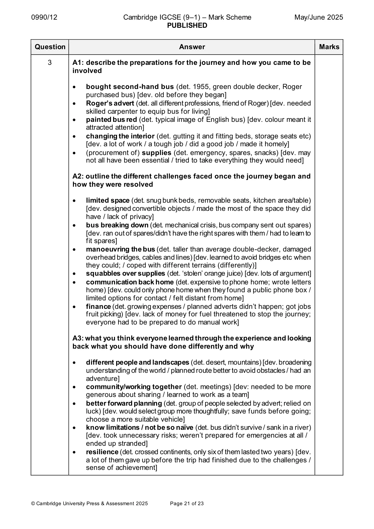 Mark scheme, page 21 of 23