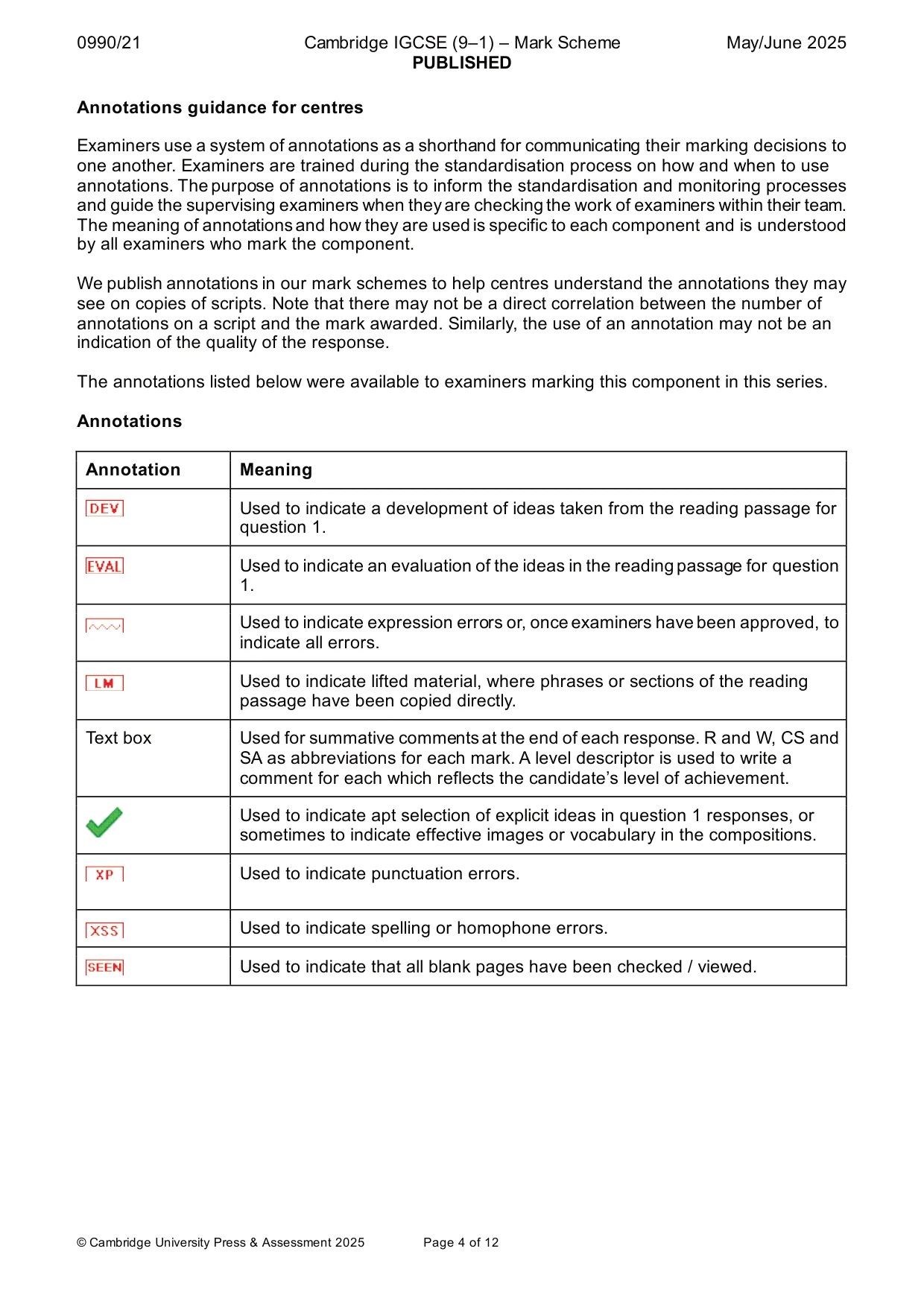 Mark scheme, page 4 of 12