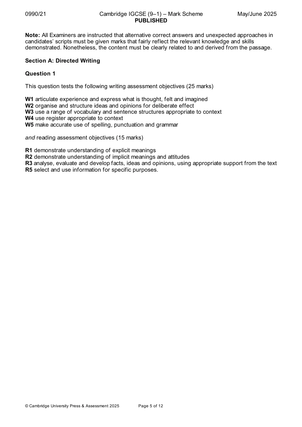 Mark scheme, page 5 of 12