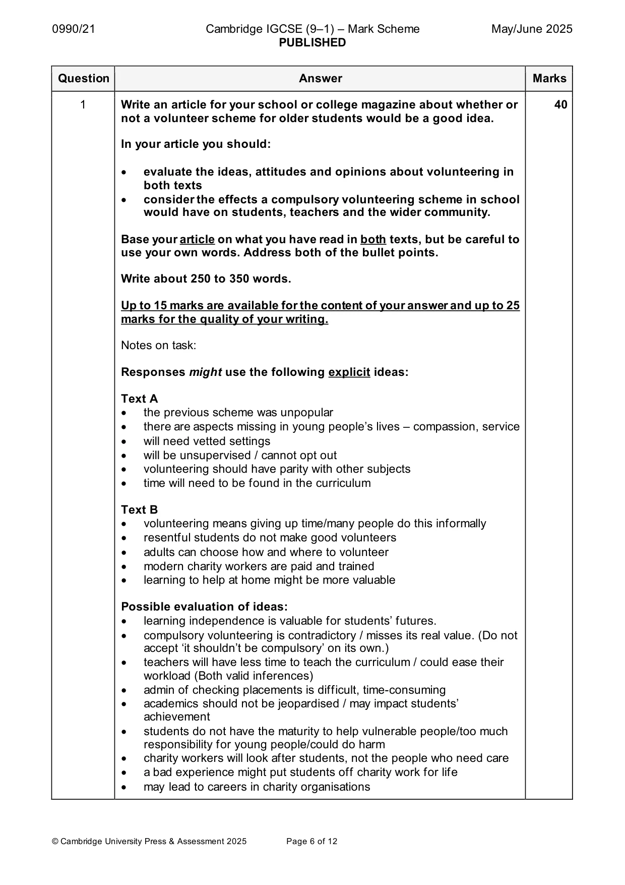 Mark scheme, page 6 of 12