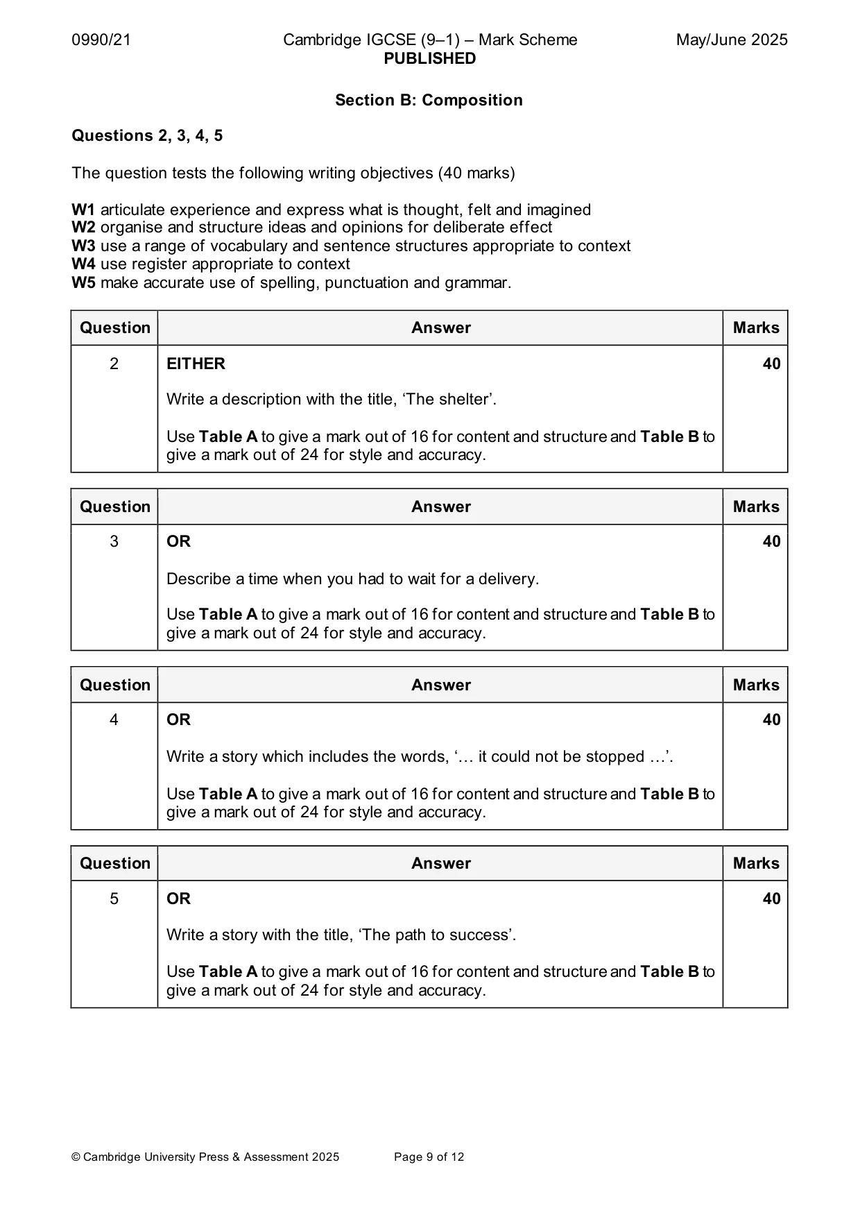 Mark scheme, page 9 of 12