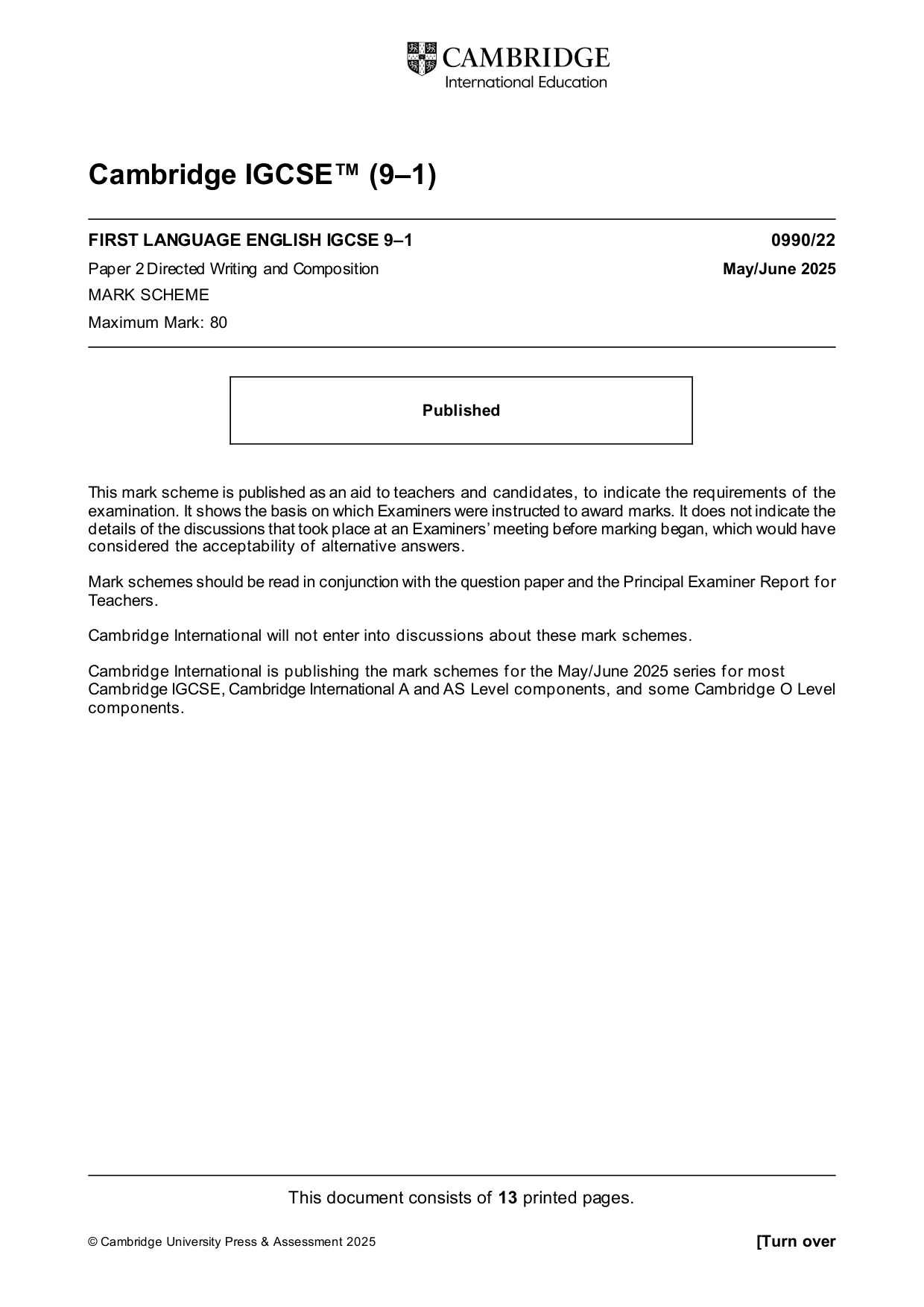 Mark scheme, page 1 of 13