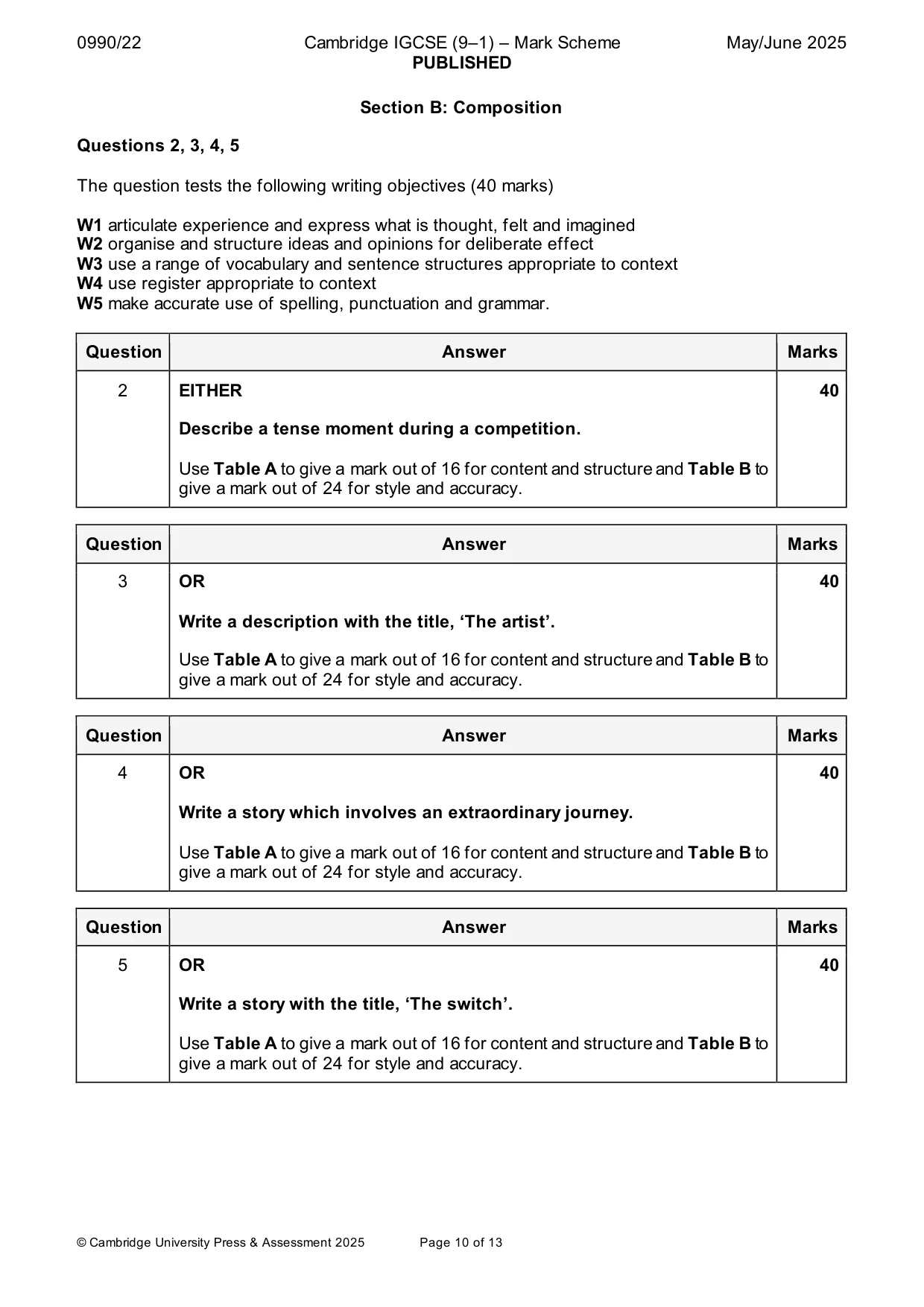 Mark scheme, page 10 of 13
