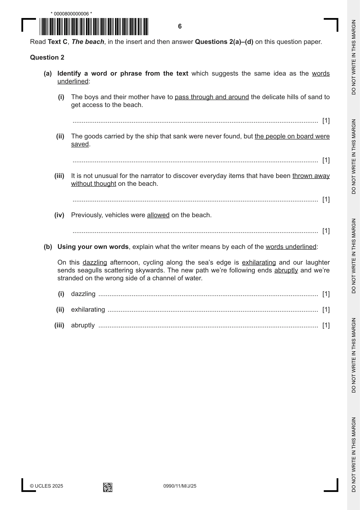 Cambridge IGCSE English - First Language (9-1) 0990 2025 May/June Paper 1 · Variant 1 question paper, page 6 of 16