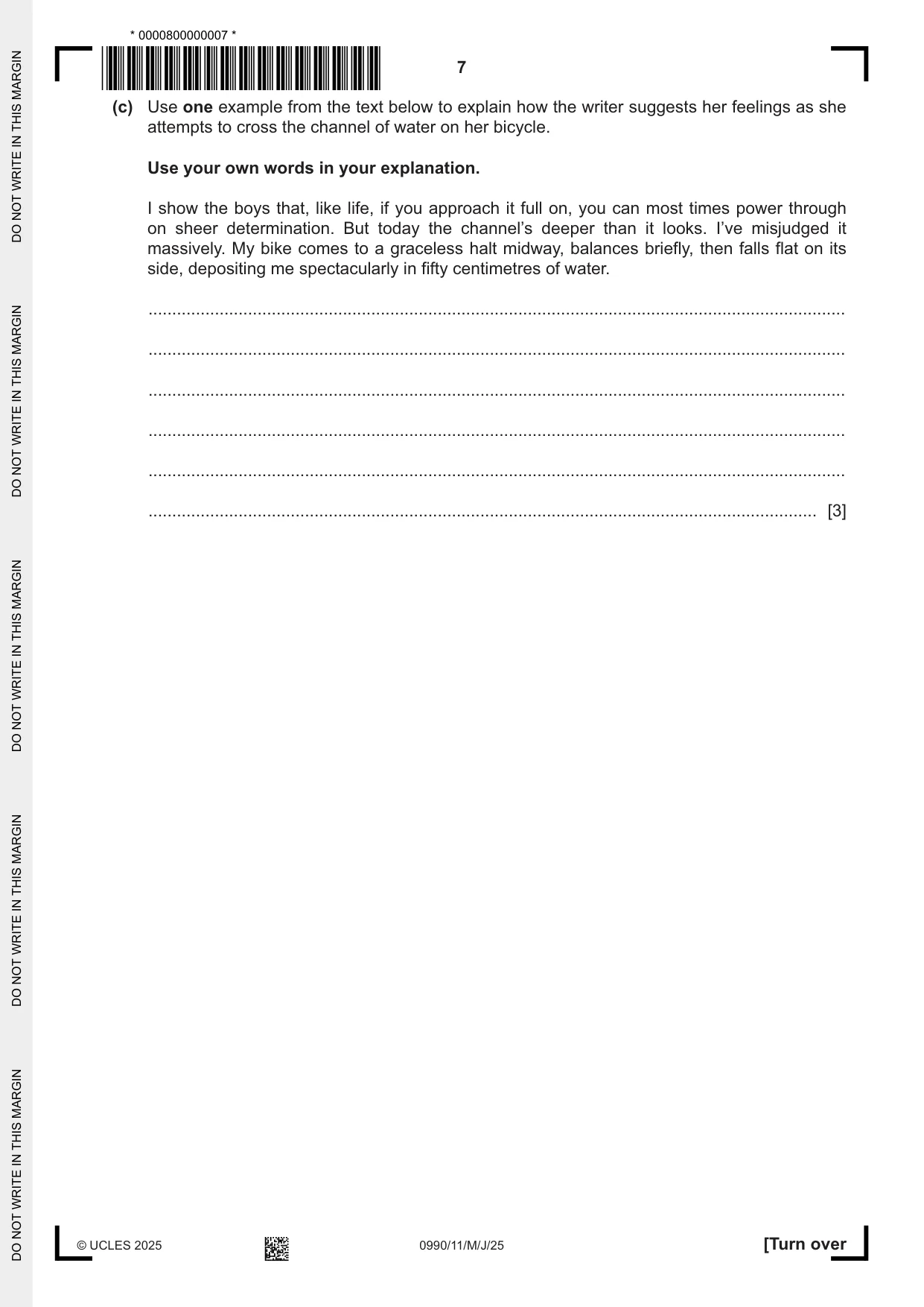 Cambridge IGCSE English - First Language (9-1) 0990 2025 May/June Paper 1 · Variant 1 question paper, page 7 of 16