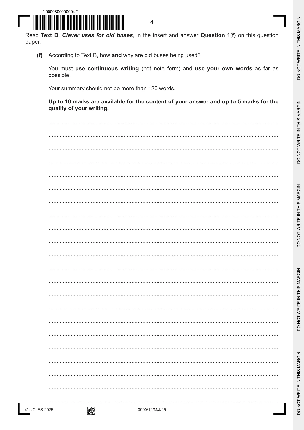 Cambridge IGCSE English - First Language (9-1) 0990 2025 May/June Paper 1 · Variant 2 question paper, page 4 of 12