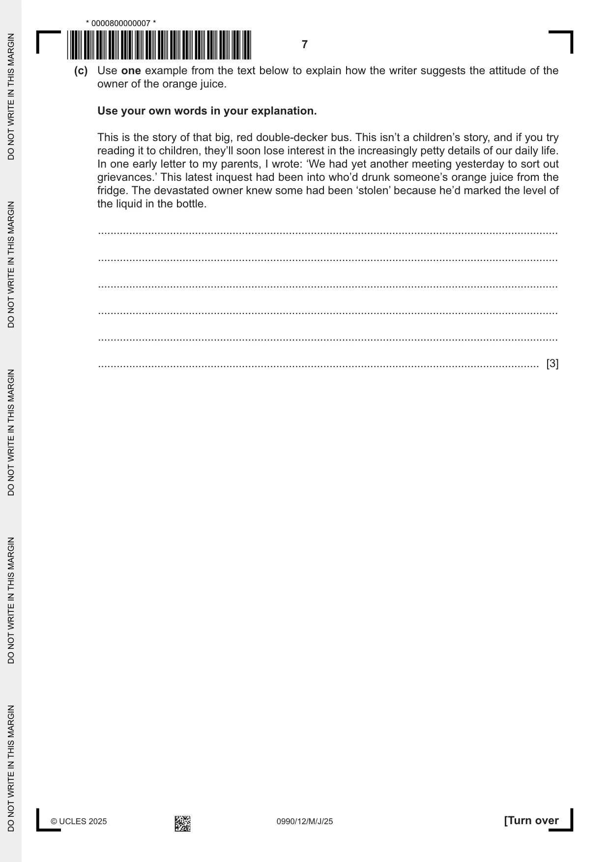 Cambridge IGCSE English - First Language (9-1) 0990 2025 May/June Paper 1 · Variant 2 question paper, page 7 of 12