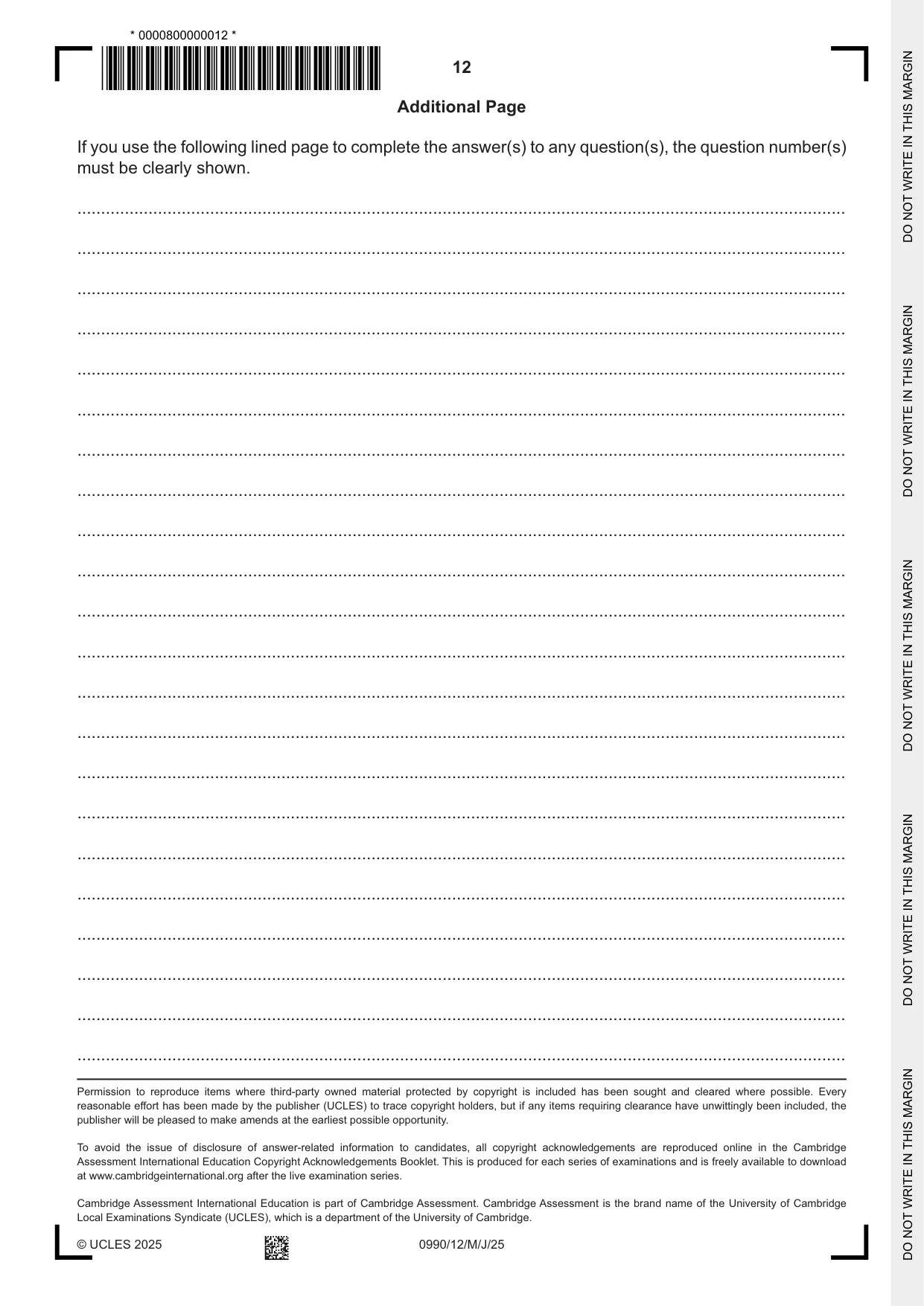 Cambridge IGCSE English - First Language (9-1) 0990 2025 May/June Paper 1 · Variant 2 question paper, page 12 of 12