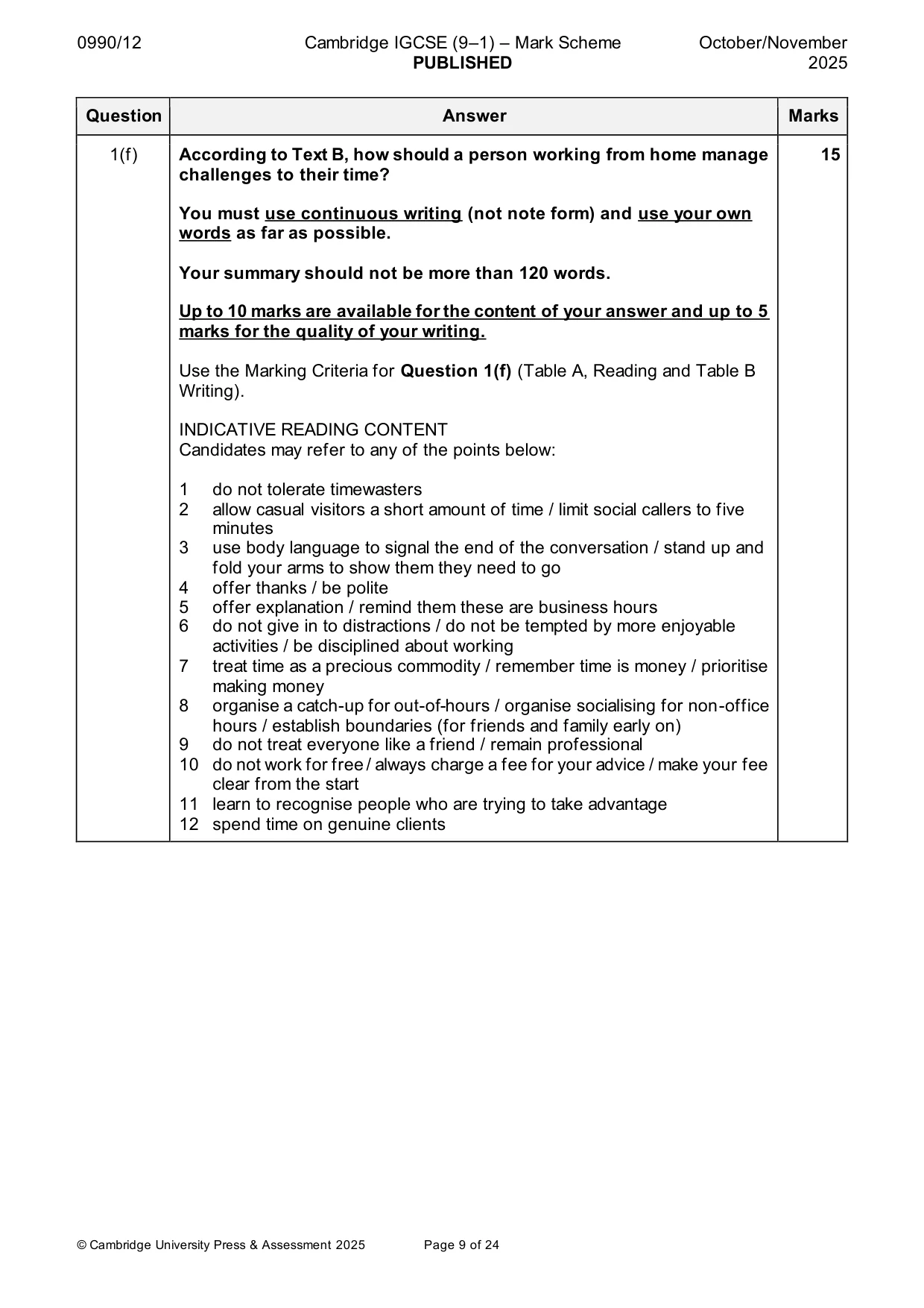 Mark scheme, page 9 of 24