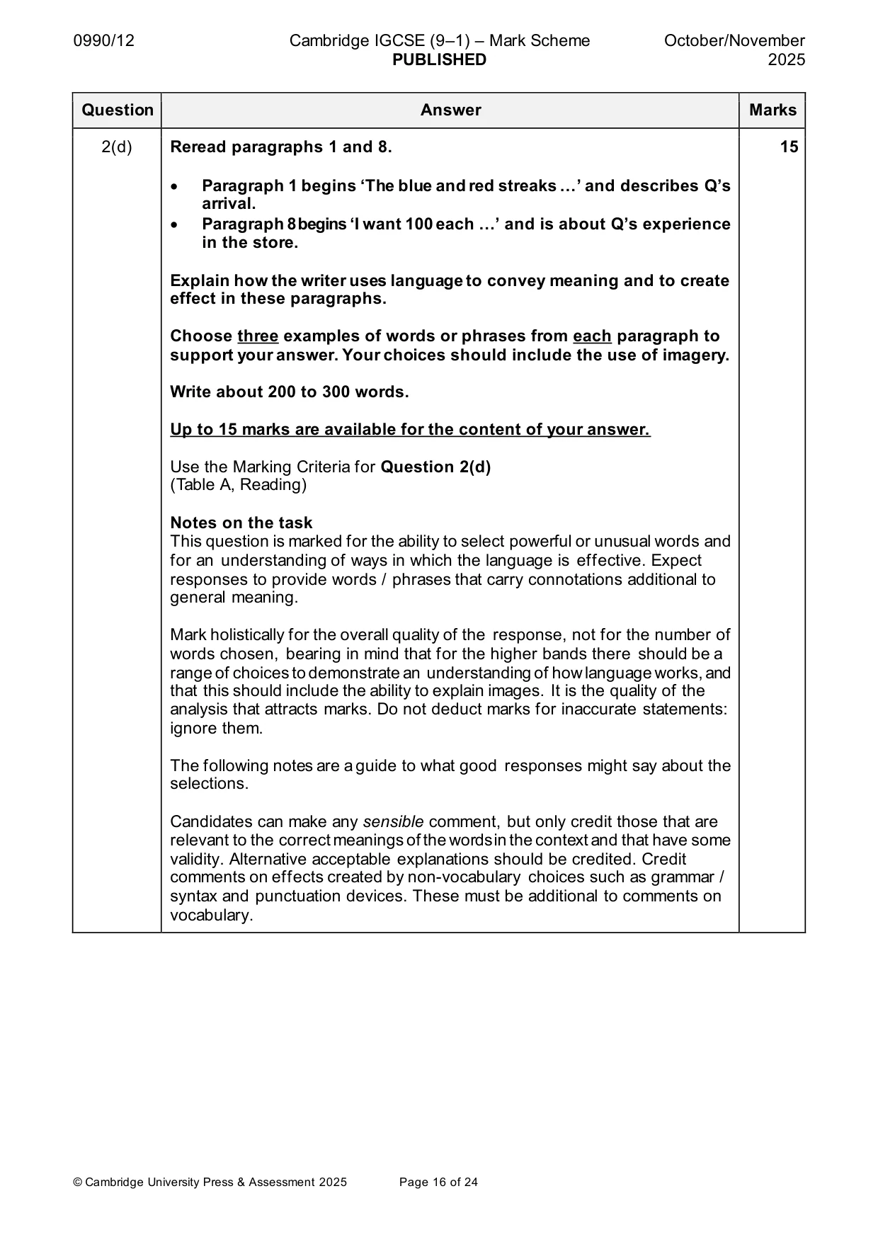 Mark scheme, page 16 of 24