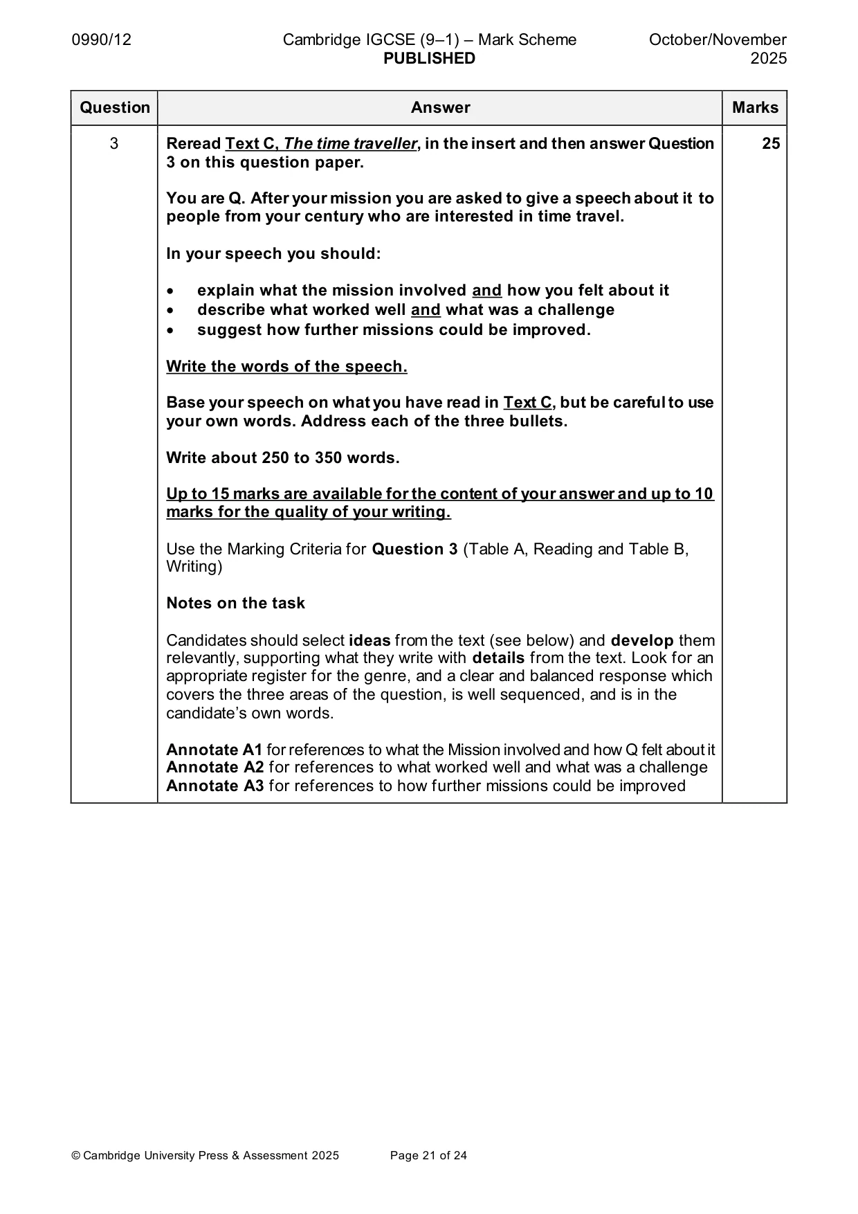 Mark scheme, page 21 of 24