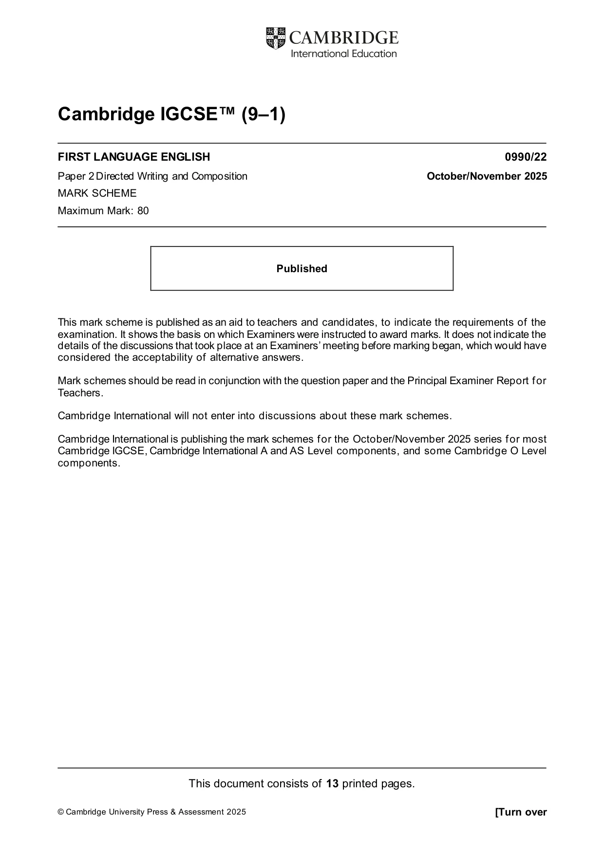 Mark scheme, page 1 of 13