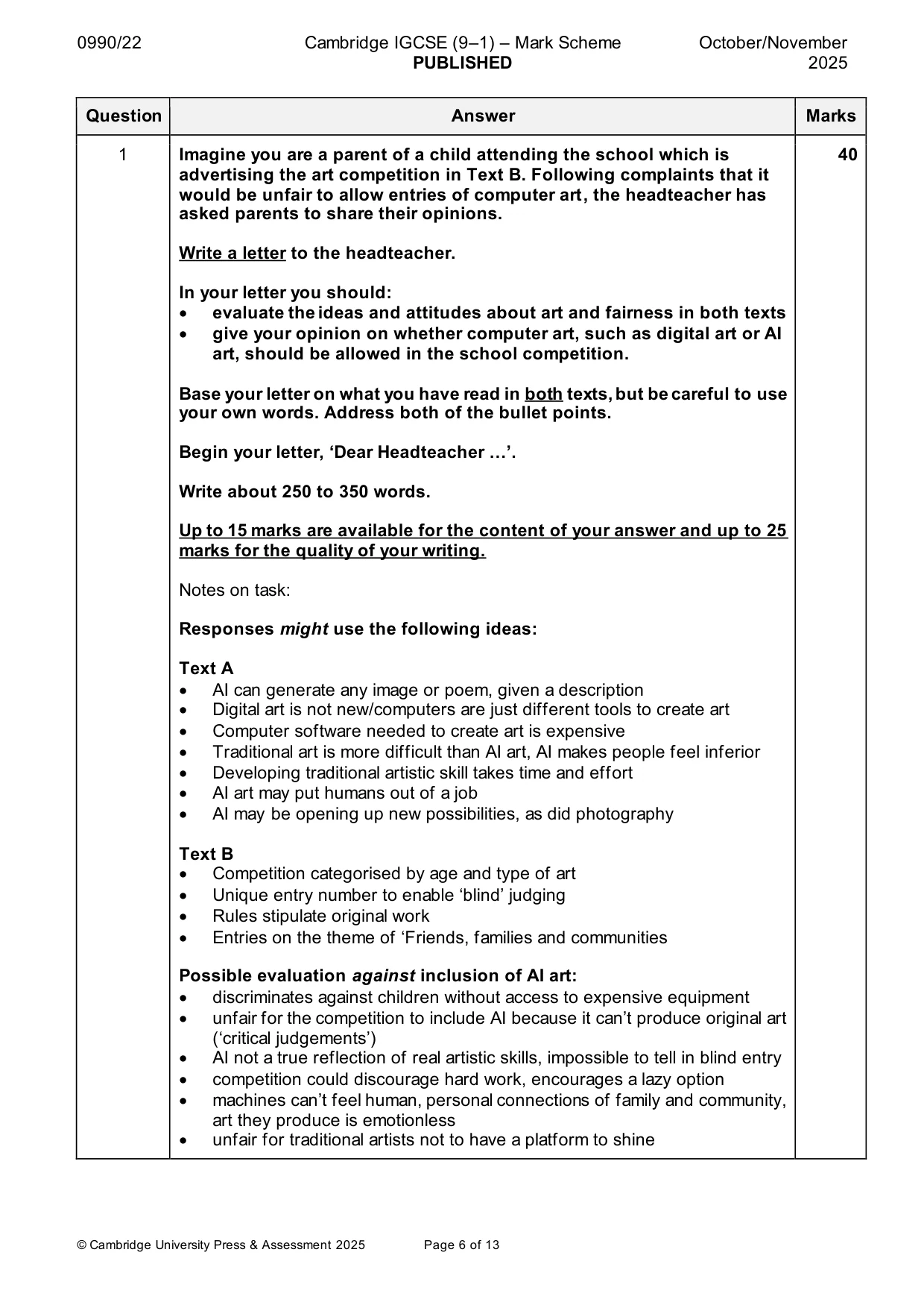 Mark scheme, page 6 of 13
