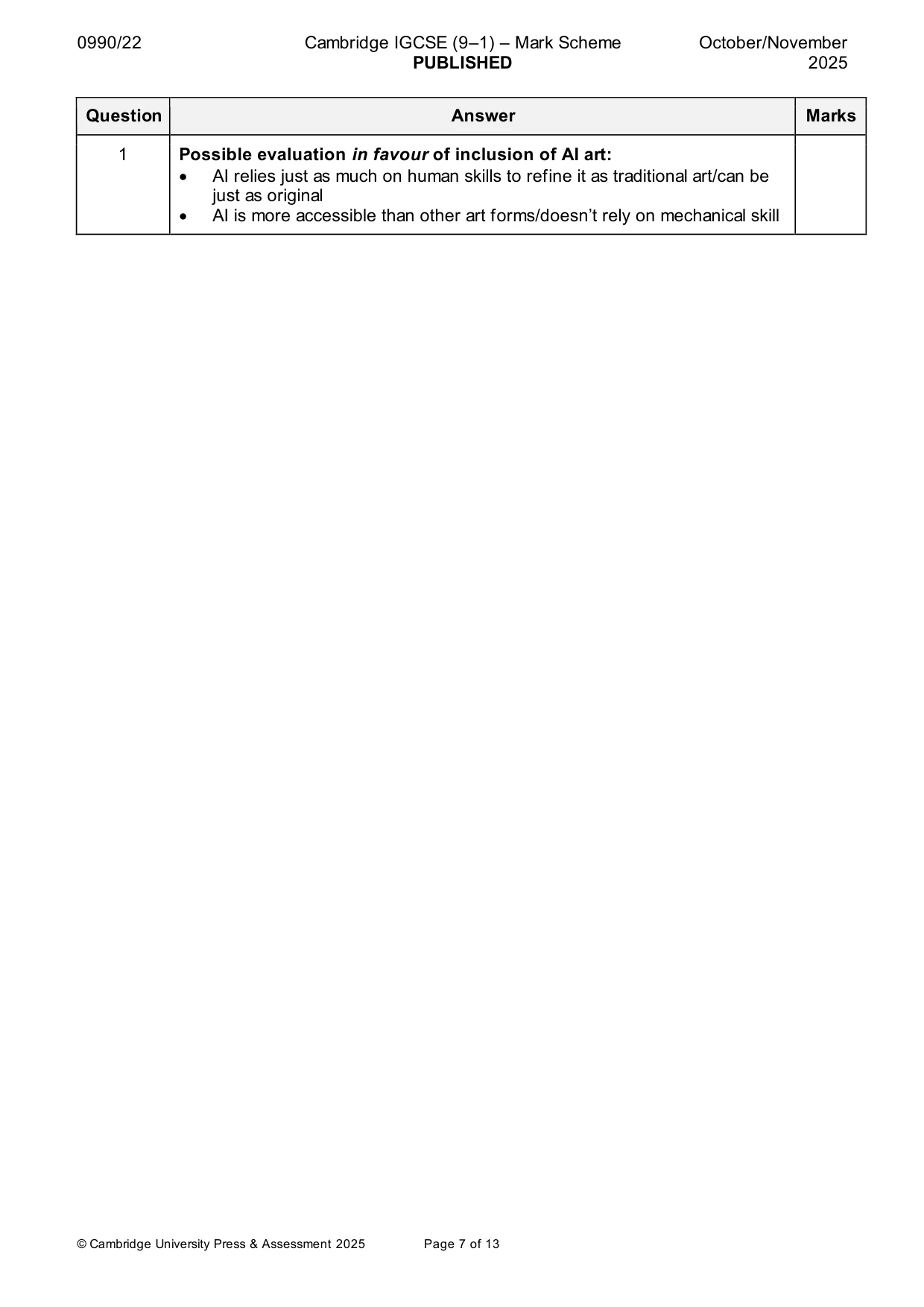 Mark scheme, page 7 of 13