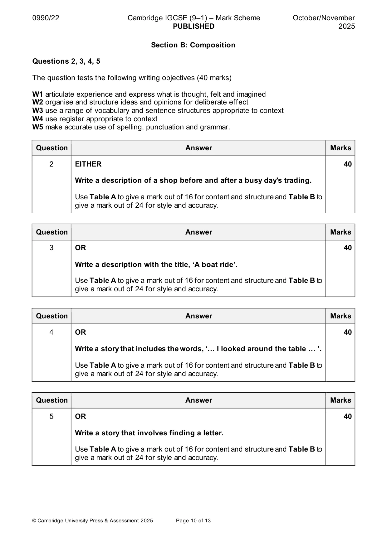Mark scheme, page 10 of 13