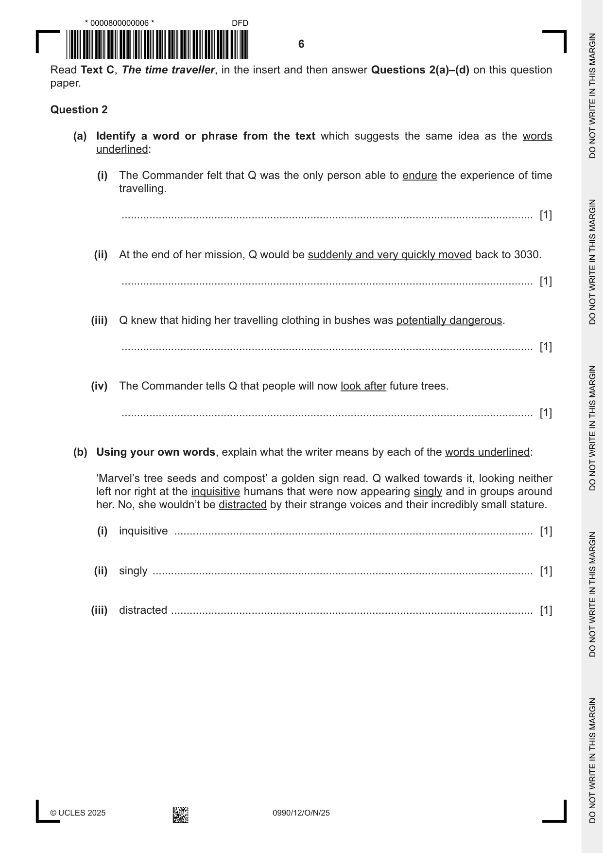 Cambridge IGCSE English - First Language (9-1) 0990 2025 Oct/Nov Paper 1 · Variant 2 question paper, page 6 of 16