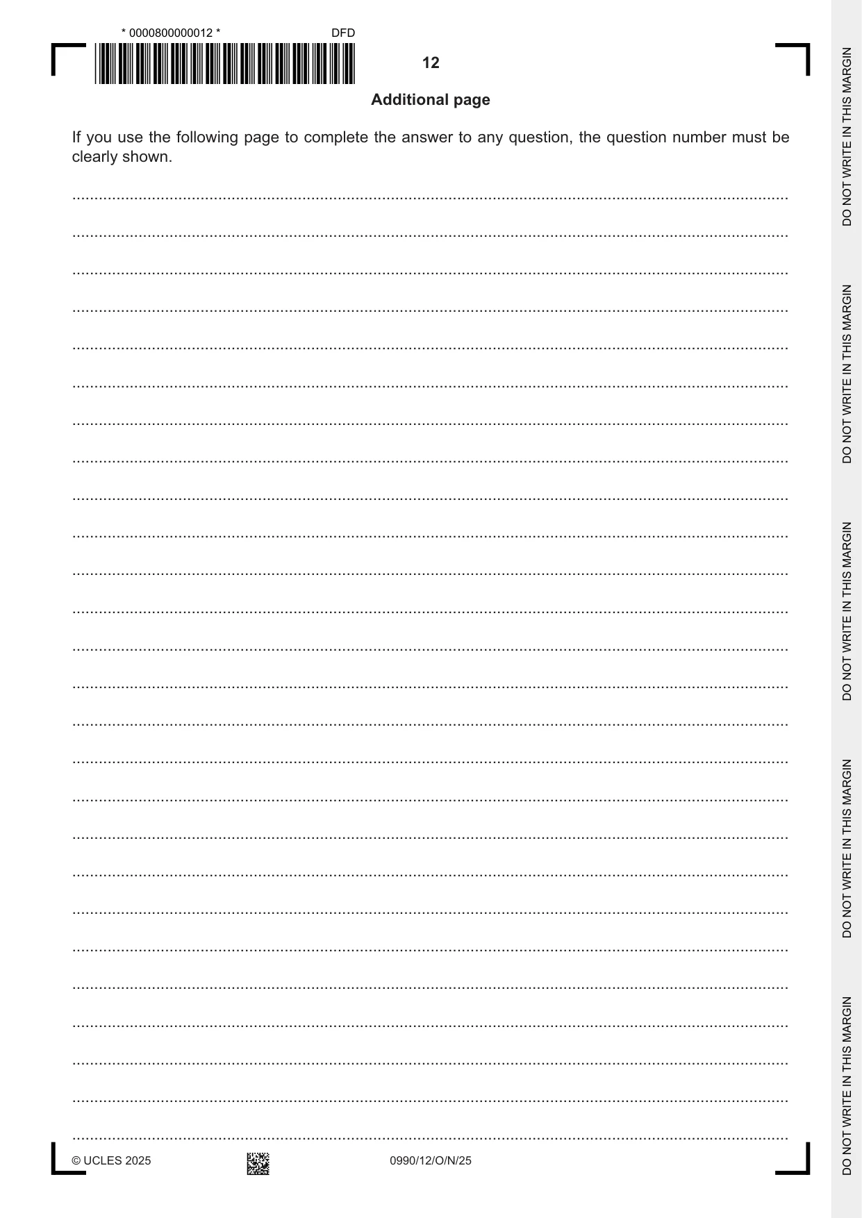Cambridge IGCSE English - First Language (9-1) 0990 2025 Oct/Nov Paper 1 · Variant 2 question paper, page 12 of 16