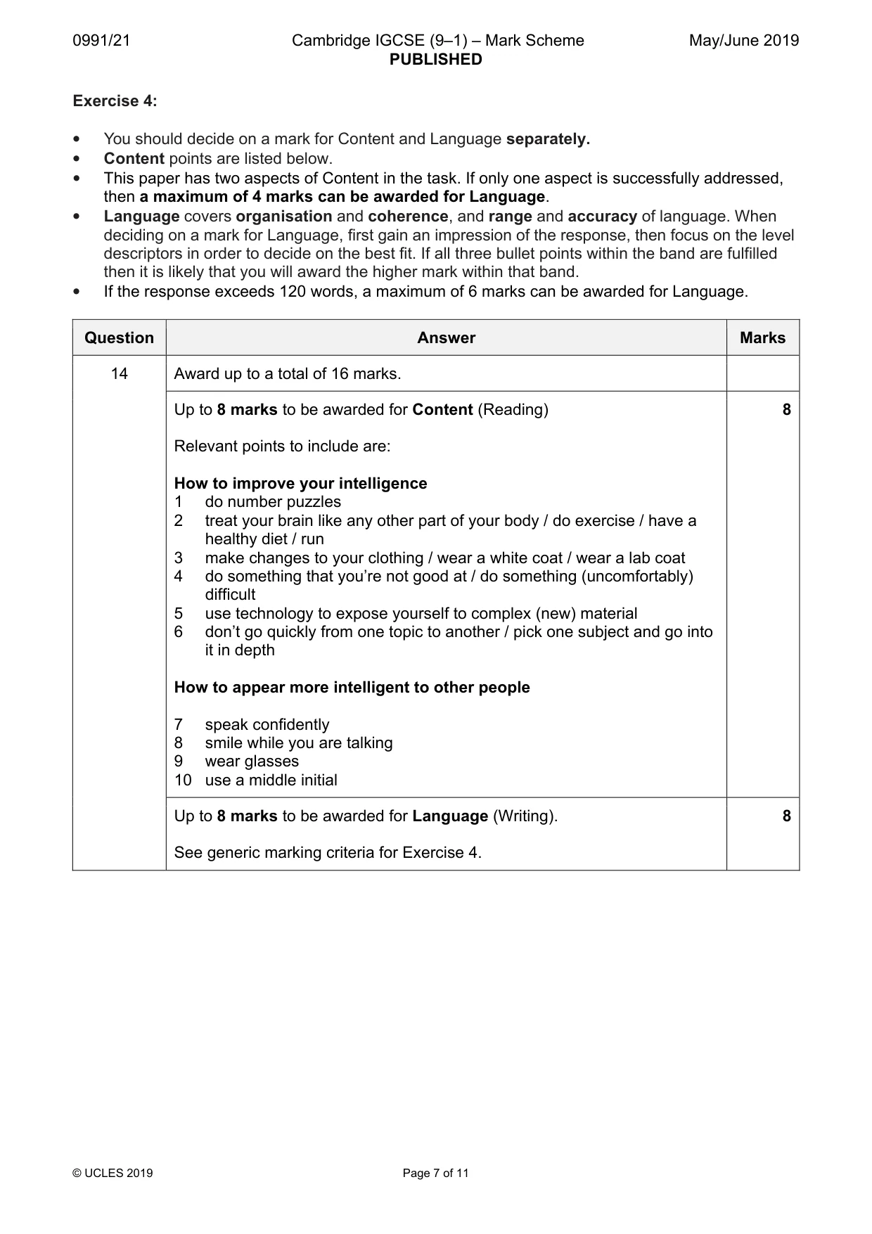 Mark scheme, page 7 of 11