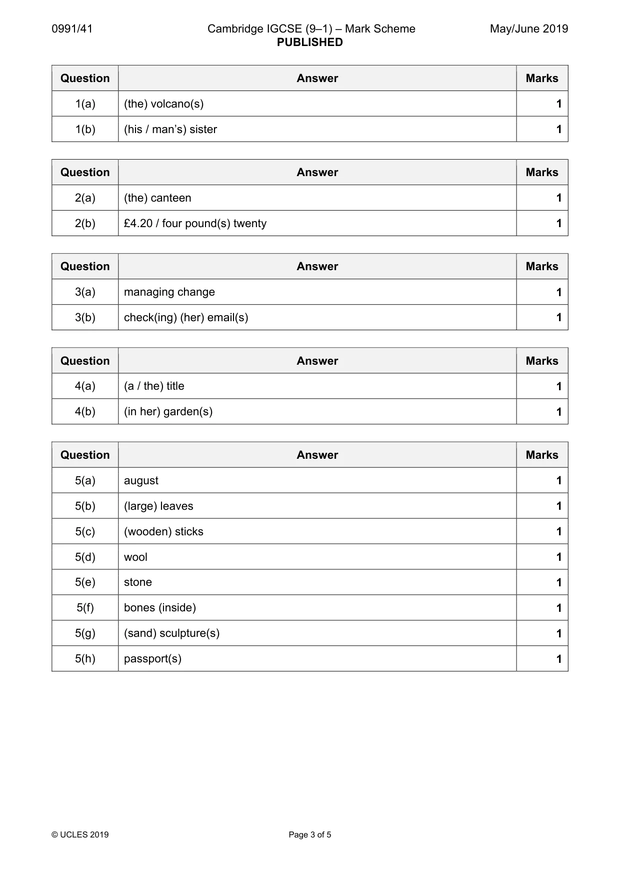 Mark scheme, page 3 of 5