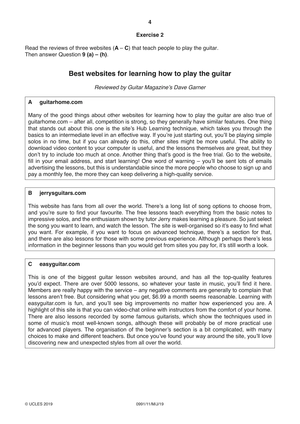 Cambridge IGCSE English - Second Language (9-1) 0991 2019 May/June Paper 1 · Variant 1 question paper, page 4 of 16