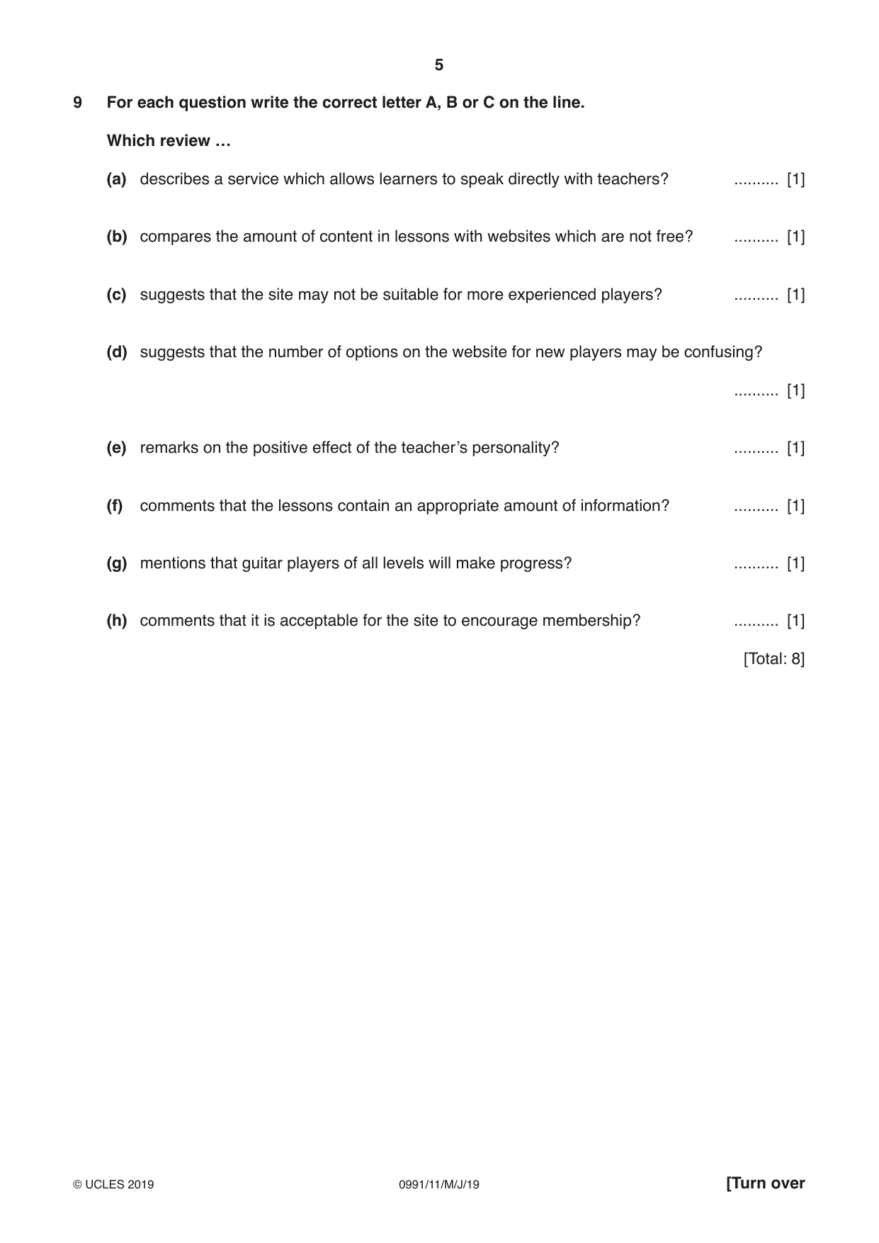 Cambridge IGCSE English - Second Language (9-1) 0991 2019 May/June Paper 1 · Variant 1 question paper, page 5 of 16