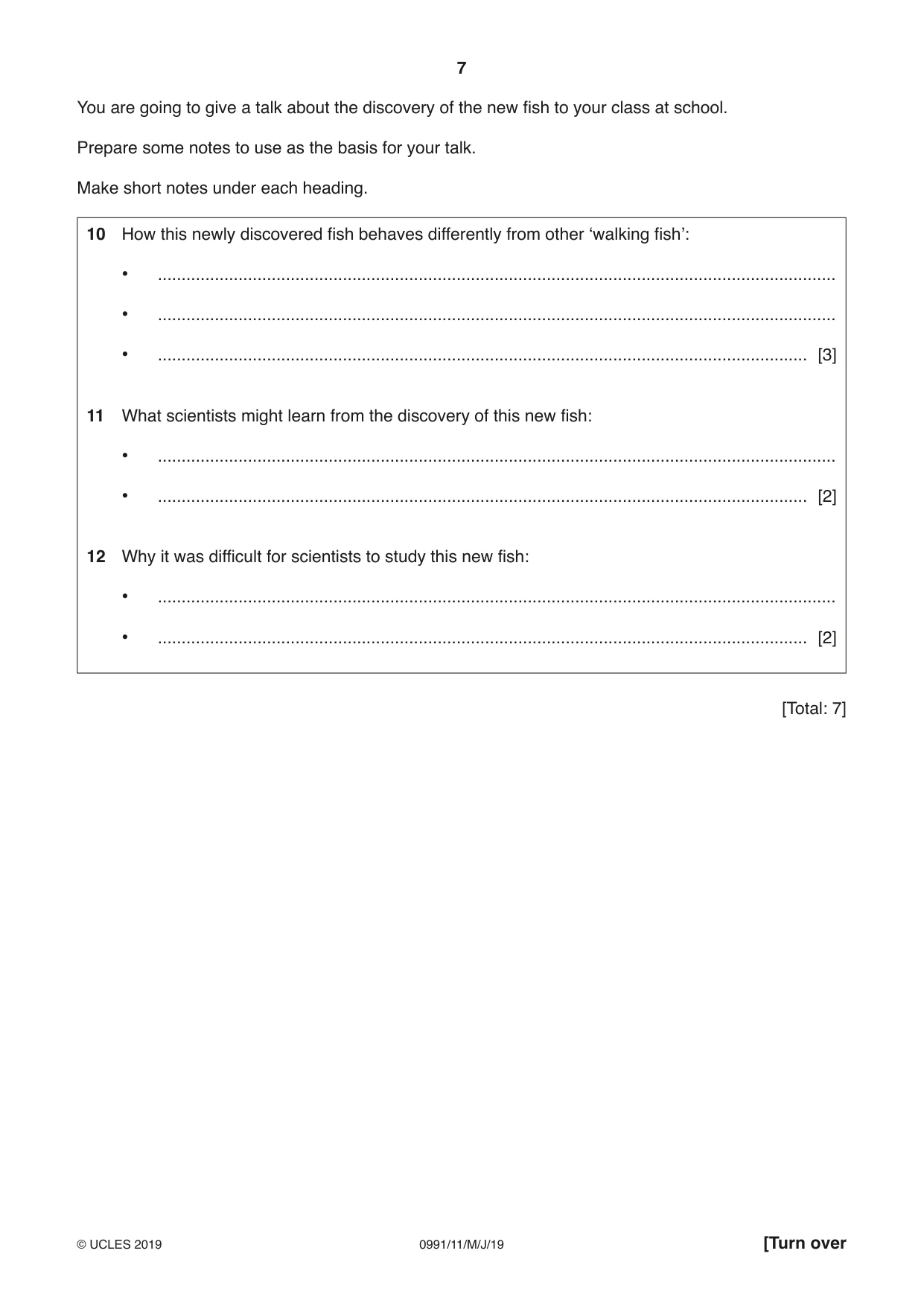 Cambridge IGCSE English - Second Language (9-1) 0991 2019 May/June Paper 1 · Variant 1 question paper, page 7 of 16