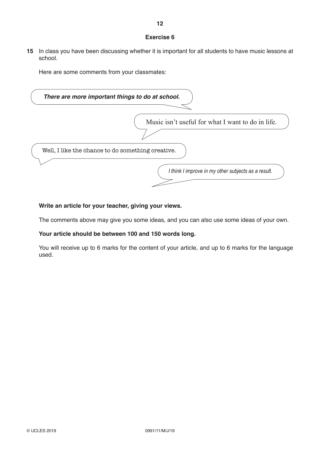 Cambridge IGCSE English - Second Language (9-1) 0991 2019 May/June Paper 1 · Variant 1 question paper, page 12 of 16