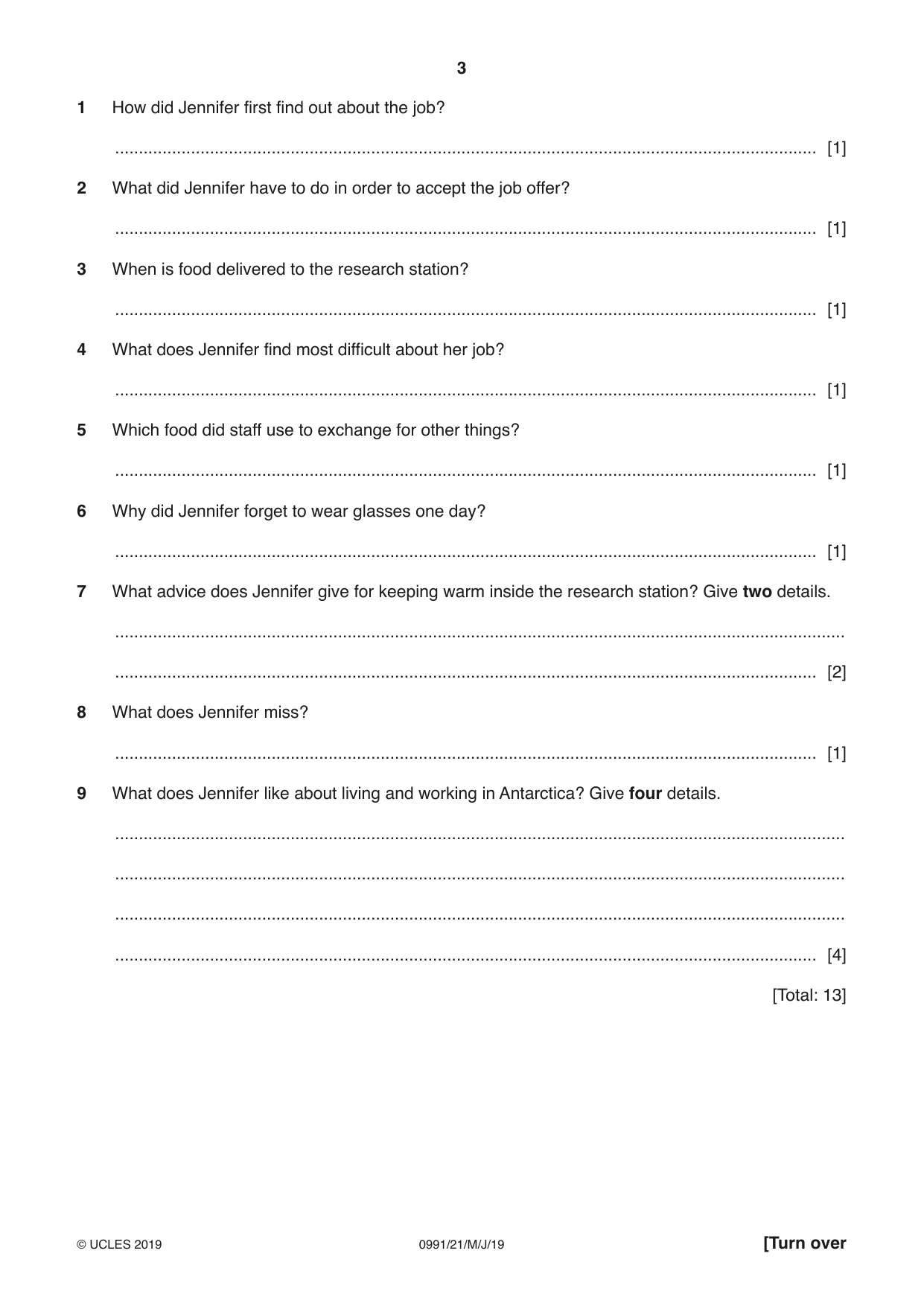 Cambridge IGCSE English - Second Language (9-1) 0991 2019 May/June Paper 2 · Variant 1 question paper, page 3 of 16