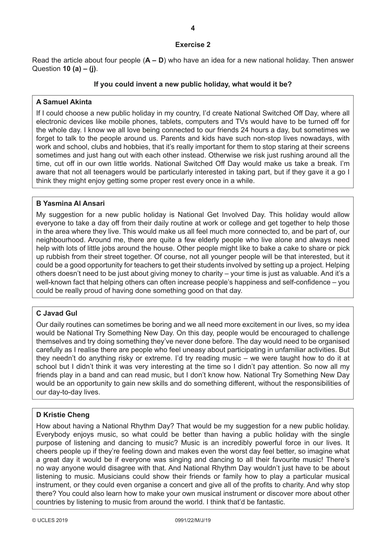 Cambridge IGCSE English - Second Language (9-1) 0991 2019 May/June Paper 2 · Variant 2 question paper, page 4 of 16