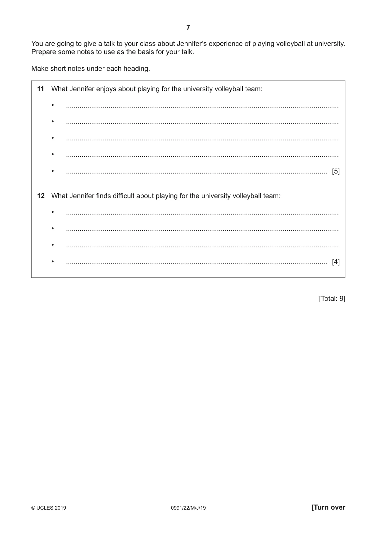 Cambridge IGCSE English - Second Language (9-1) 0991 2019 May/June Paper 2 · Variant 2 question paper, page 7 of 16
