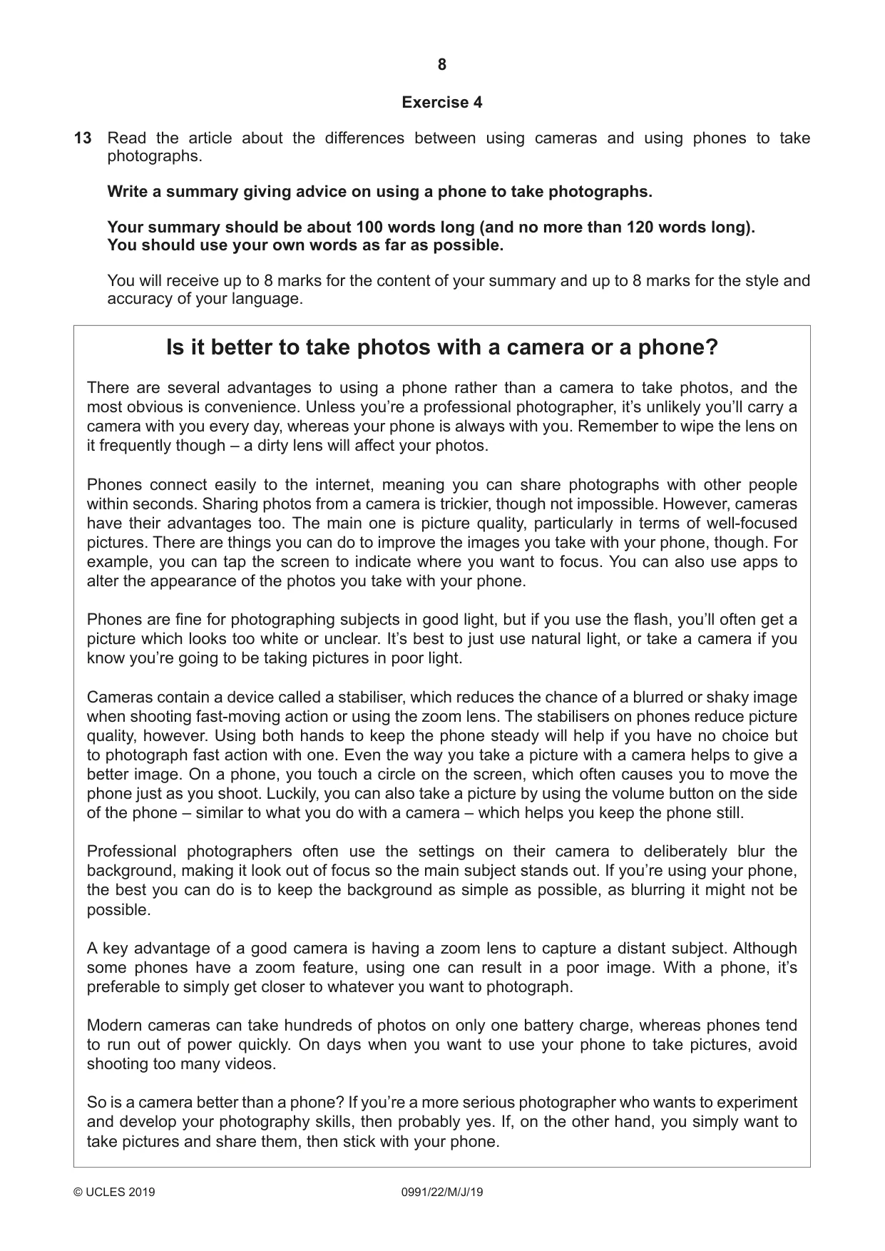 Cambridge IGCSE English - Second Language (9-1) 0991 2019 May/June Paper 2 · Variant 2 question paper, page 8 of 16
