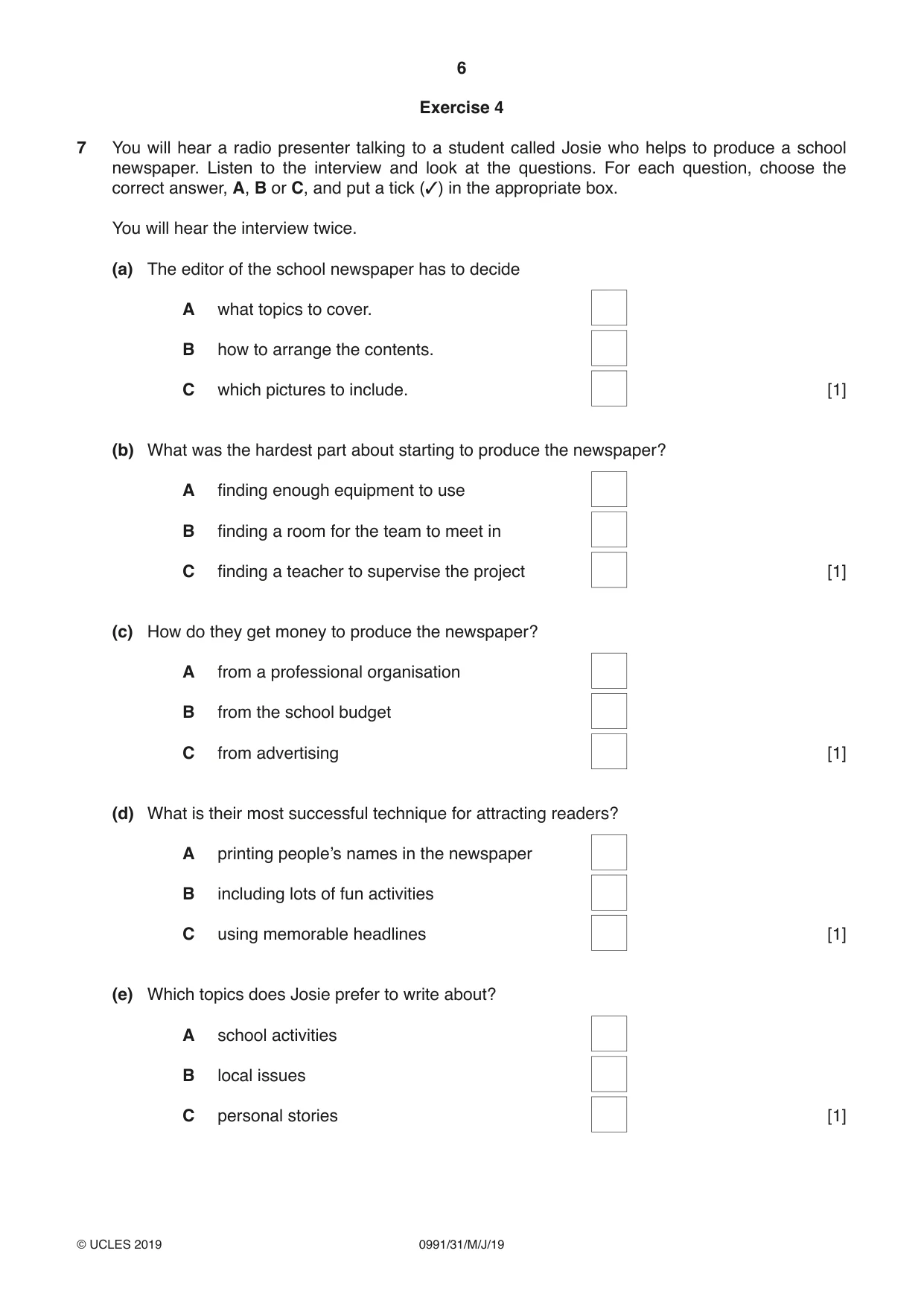 Cambridge IGCSE English - Second Language (9-1) 0991 2019 May/June Paper 3 · Variant 1 question paper, page 6 of 8
