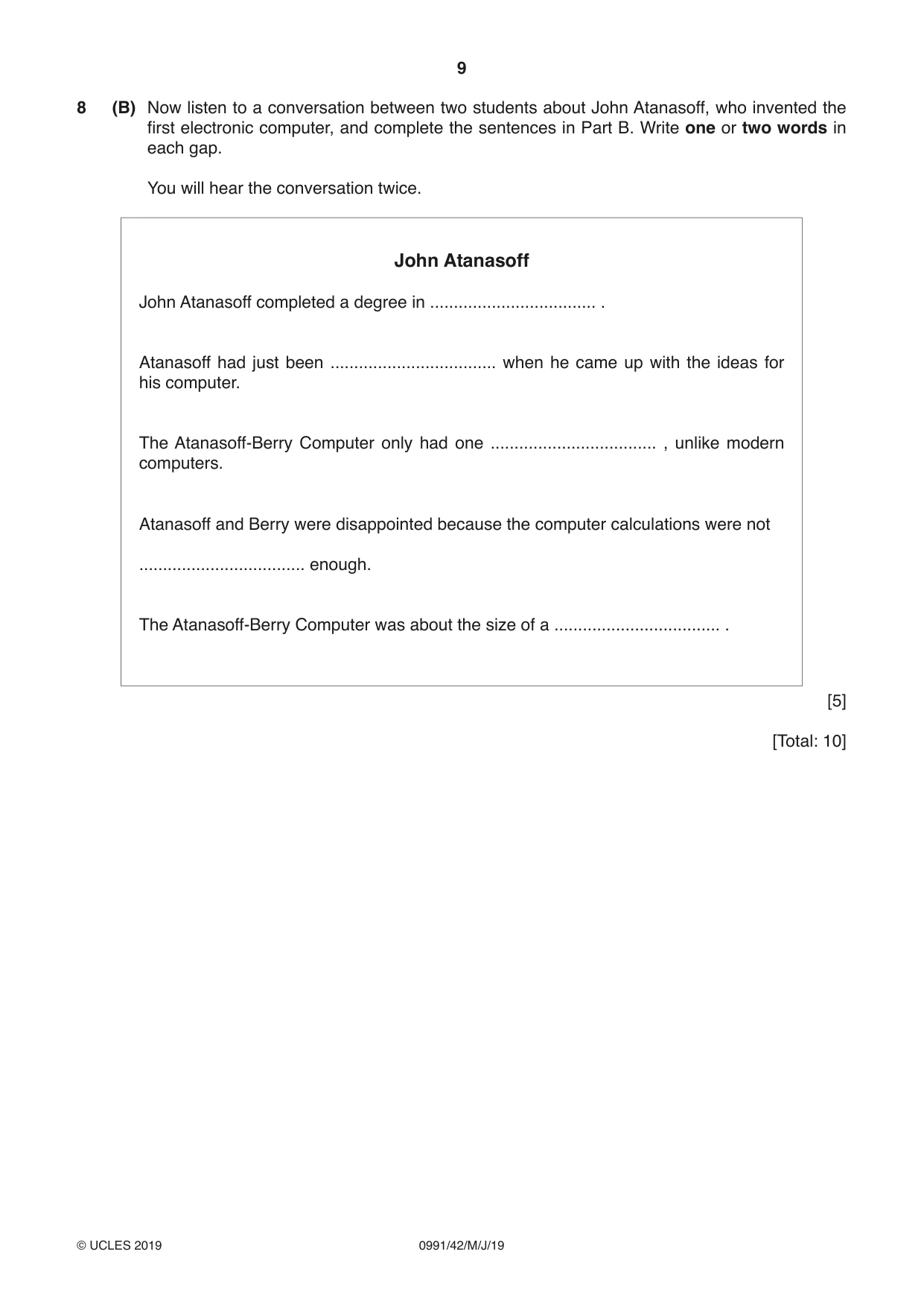Cambridge IGCSE English - Second Language (9-1) 0991 2019 May/June Paper 4 · Variant 2 question paper, page 9 of 12