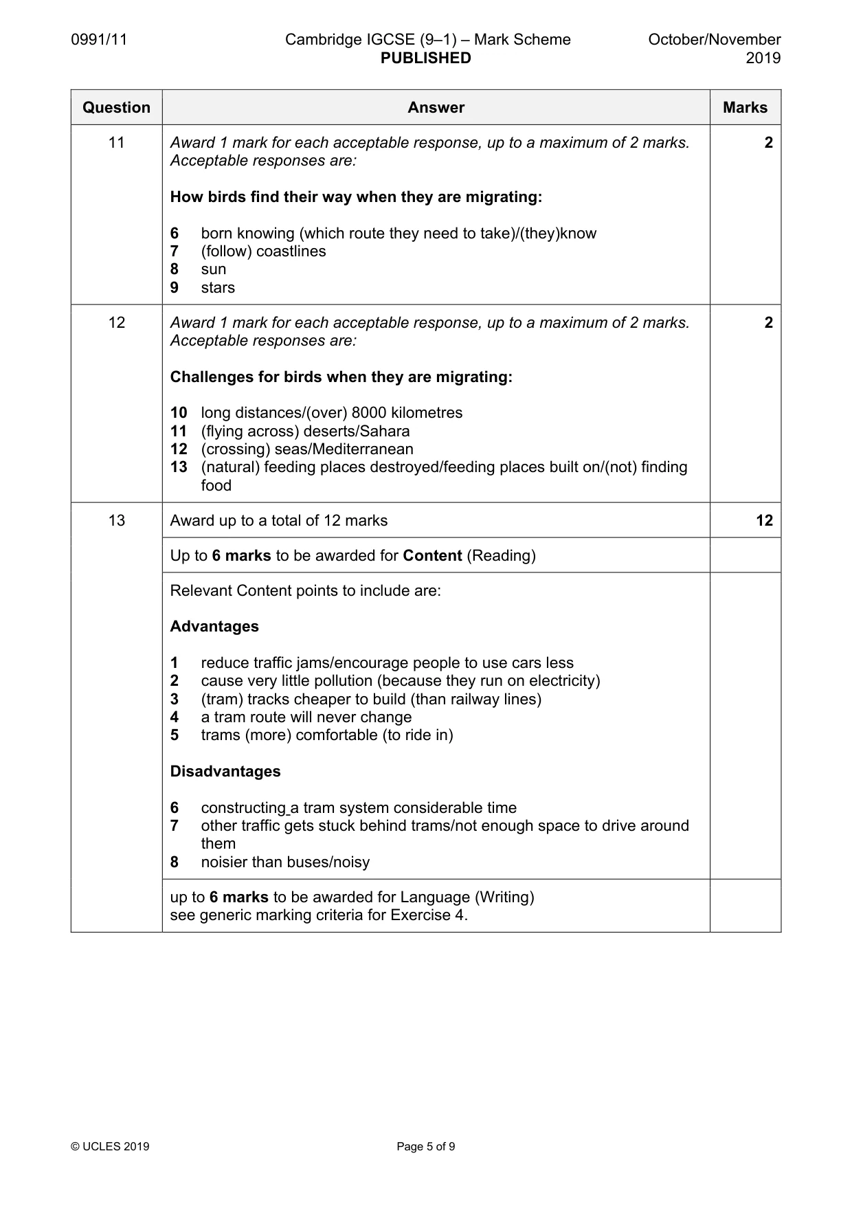 Mark scheme, page 5 of 9