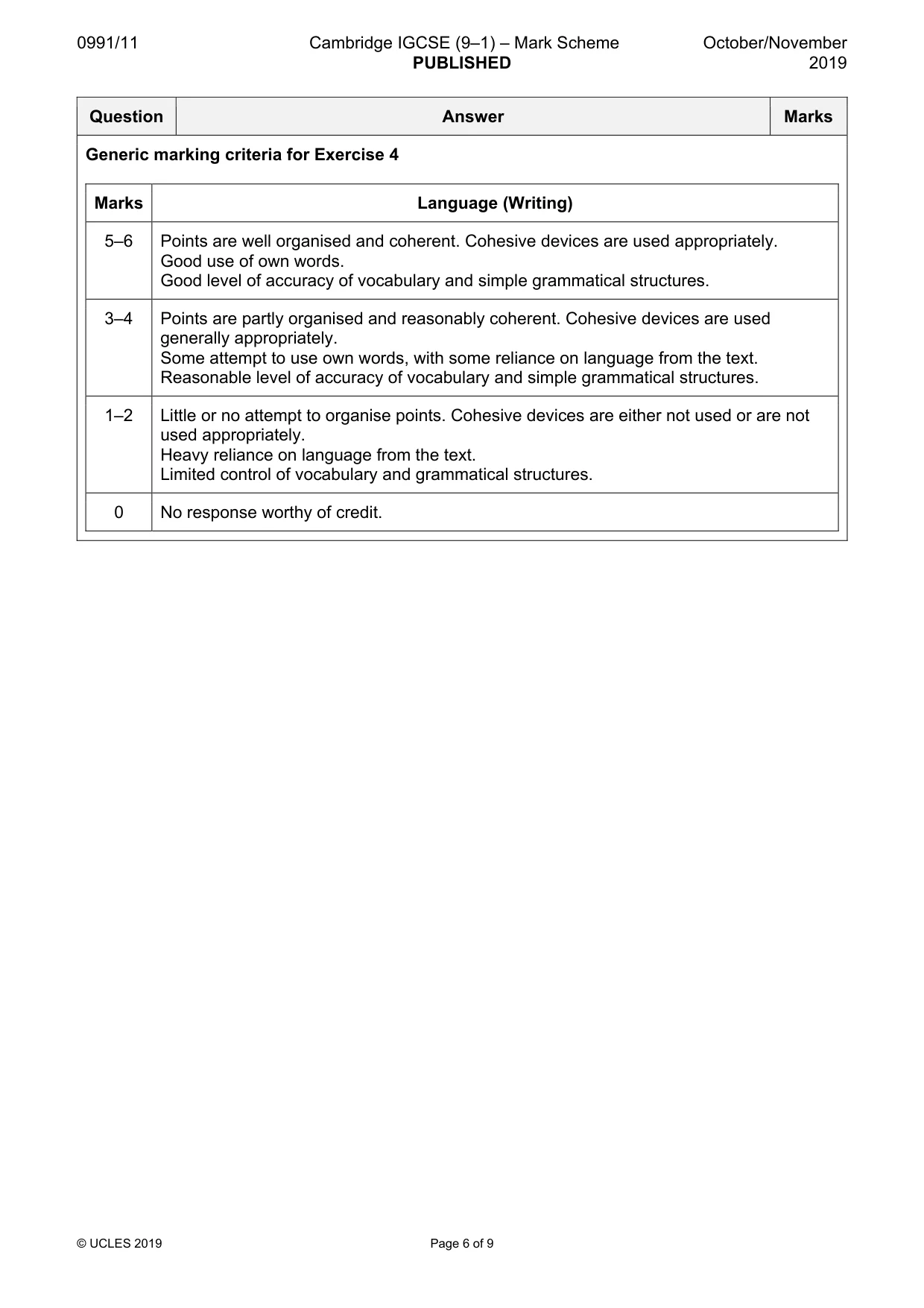 Mark scheme, page 6 of 9