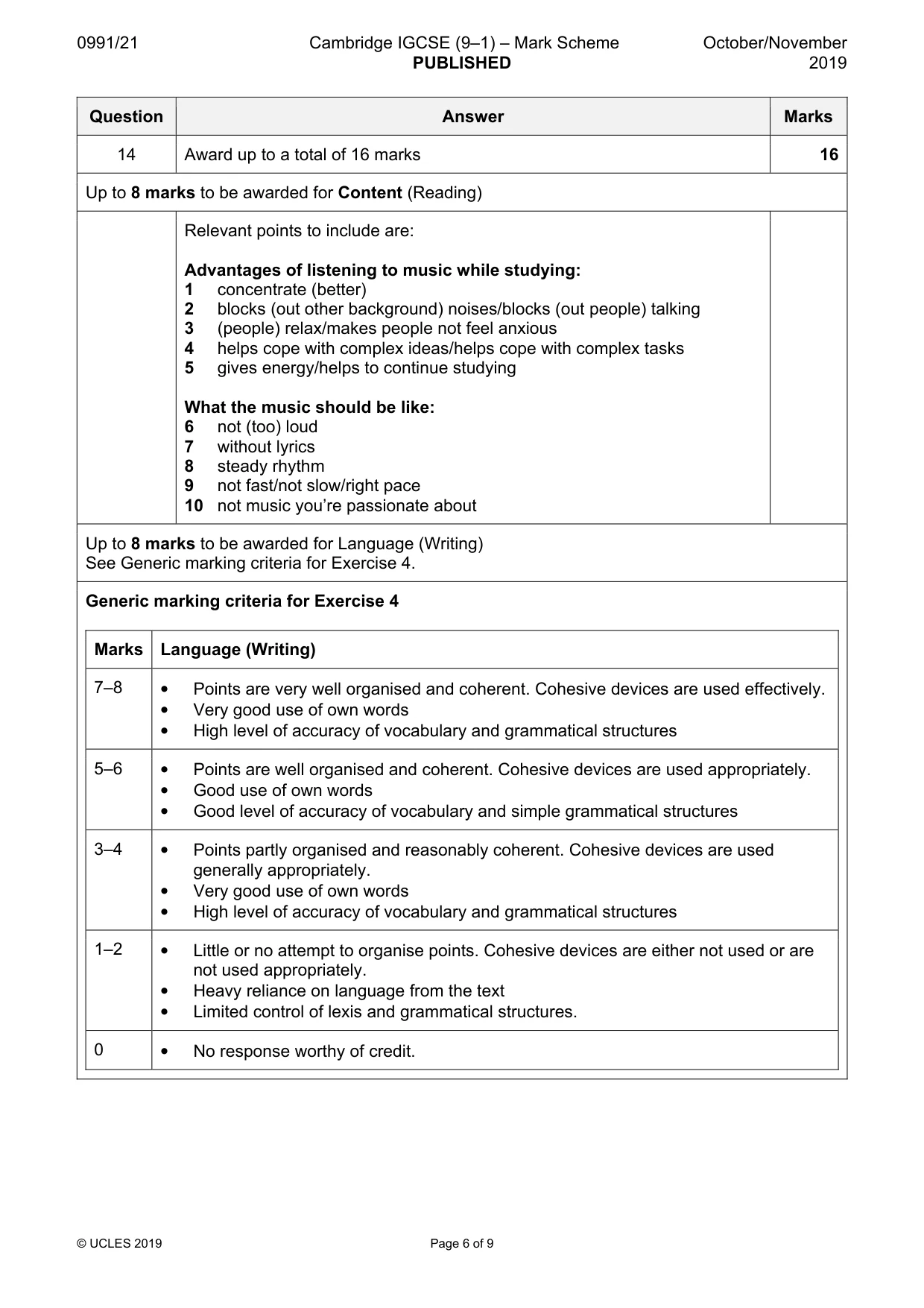 Mark scheme, page 6 of 9