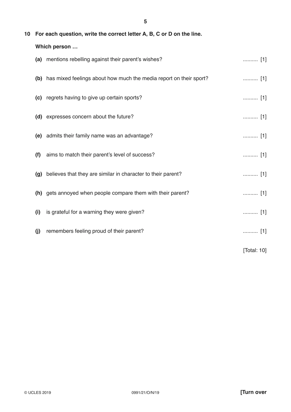 Cambridge IGCSE English - Second Language (9-1) 0991 2019 Oct/Nov Paper 2 · Variant 1 question paper, page 5 of 16