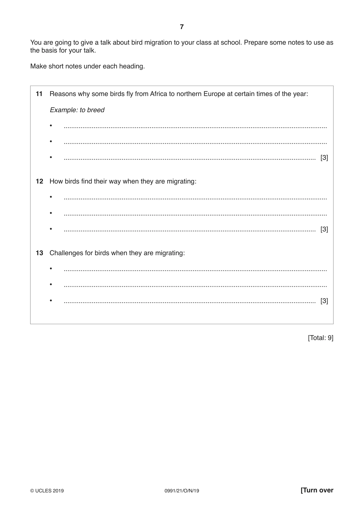 Cambridge IGCSE English - Second Language (9-1) 0991 2019 Oct/Nov Paper 2 · Variant 1 question paper, page 7 of 16