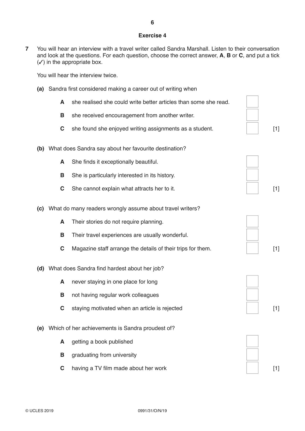 Cambridge IGCSE English - Second Language (9-1) 0991 2019 Oct/Nov Paper 3 · Variant 1 question paper, page 6 of 8