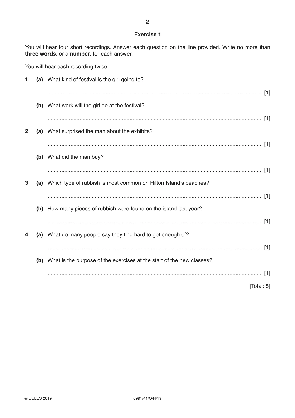 Cambridge IGCSE English - Second Language (9-1) 0991 2019 Oct/Nov Paper 4 · Variant 1 question paper, page 2 of 12