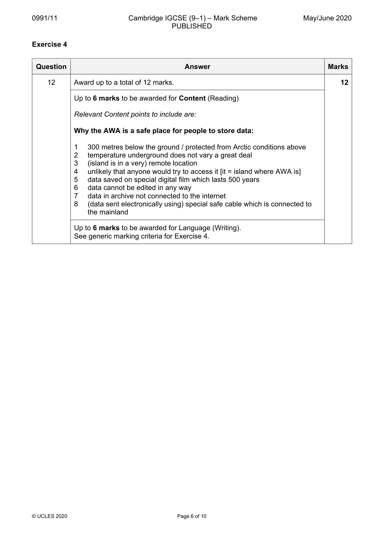 Mark scheme, page 6 of 10
