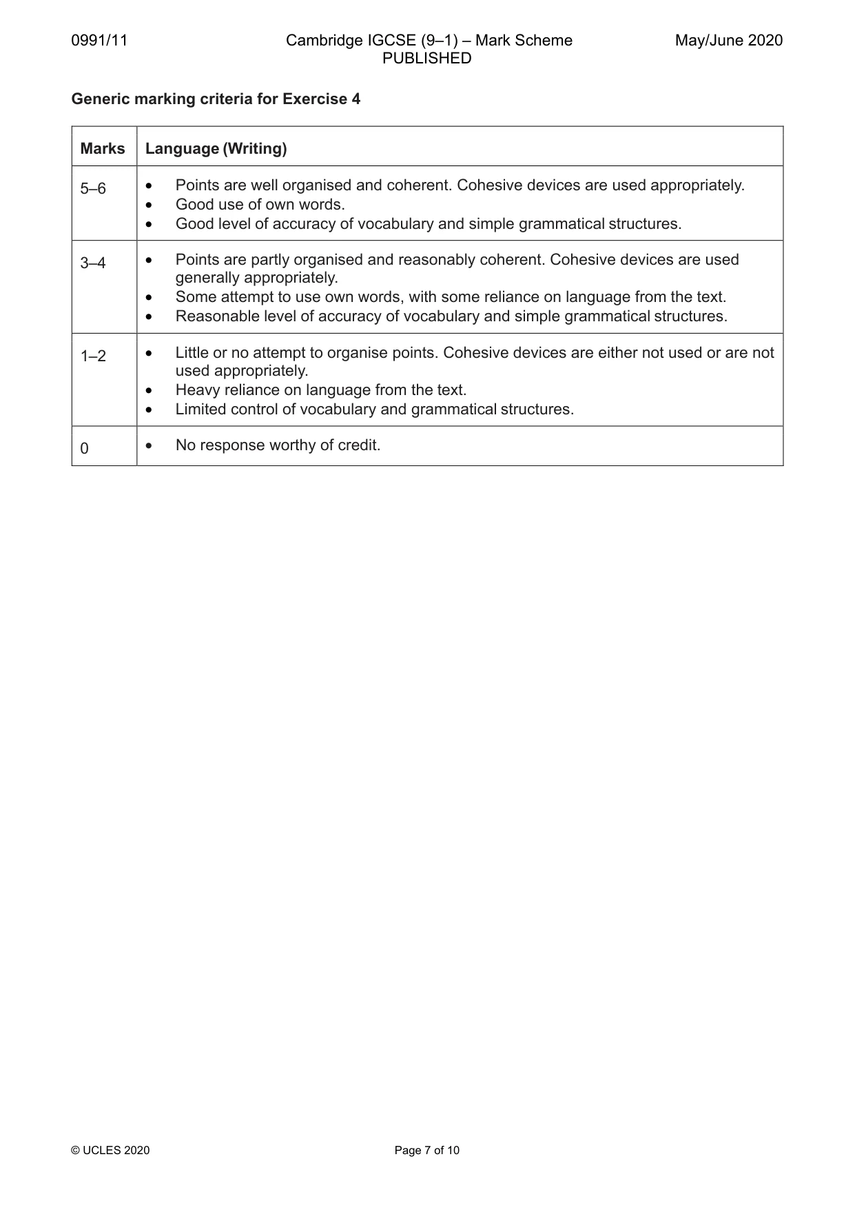 Mark scheme, page 7 of 10
