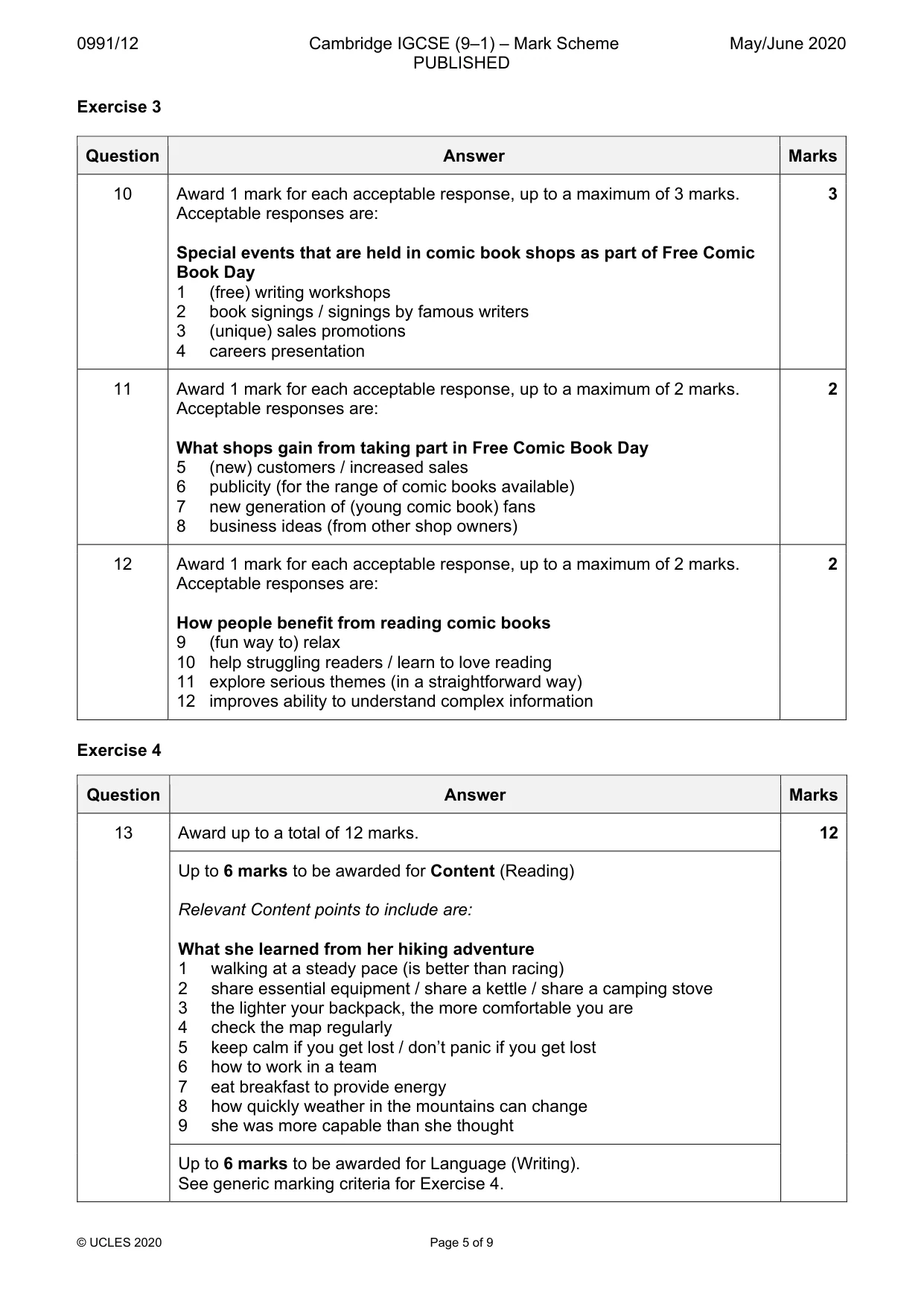 Mark scheme, page 5 of 9
