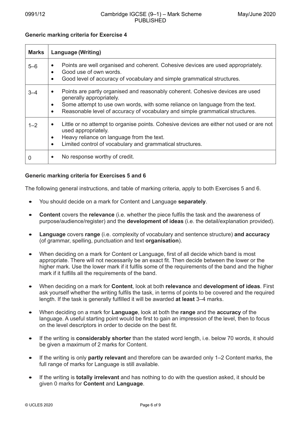 Mark scheme, page 6 of 9