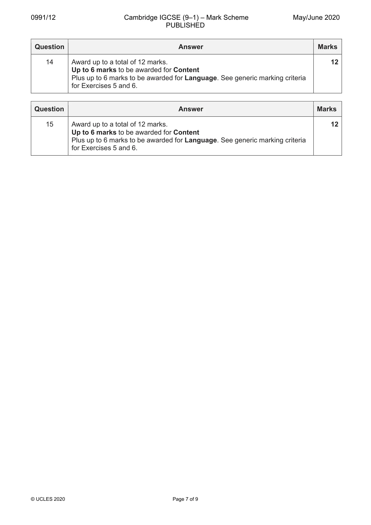 Mark scheme, page 7 of 9