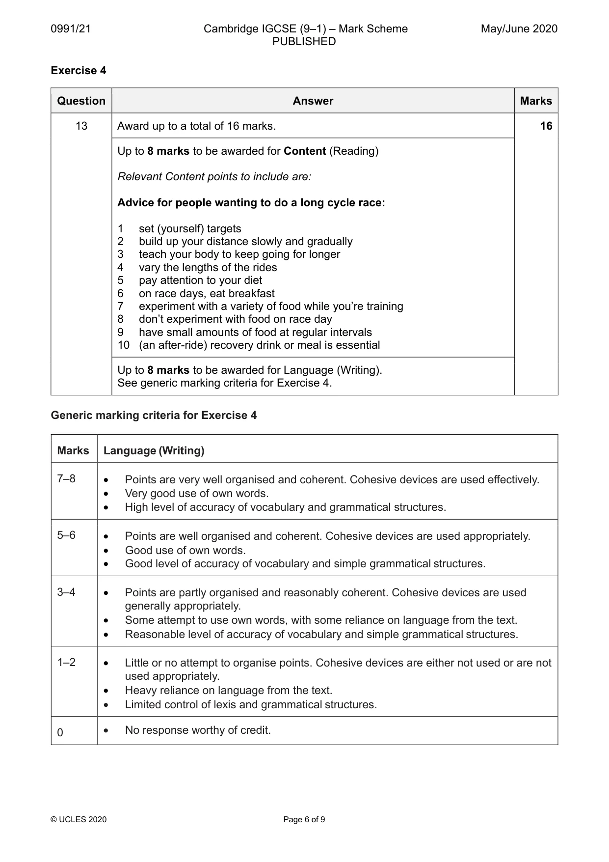 Mark scheme, page 6 of 9