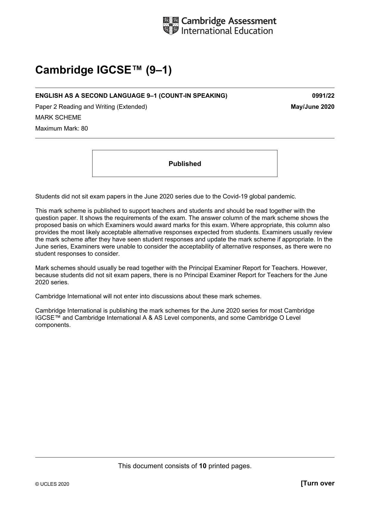 Mark scheme, page 1 of 10