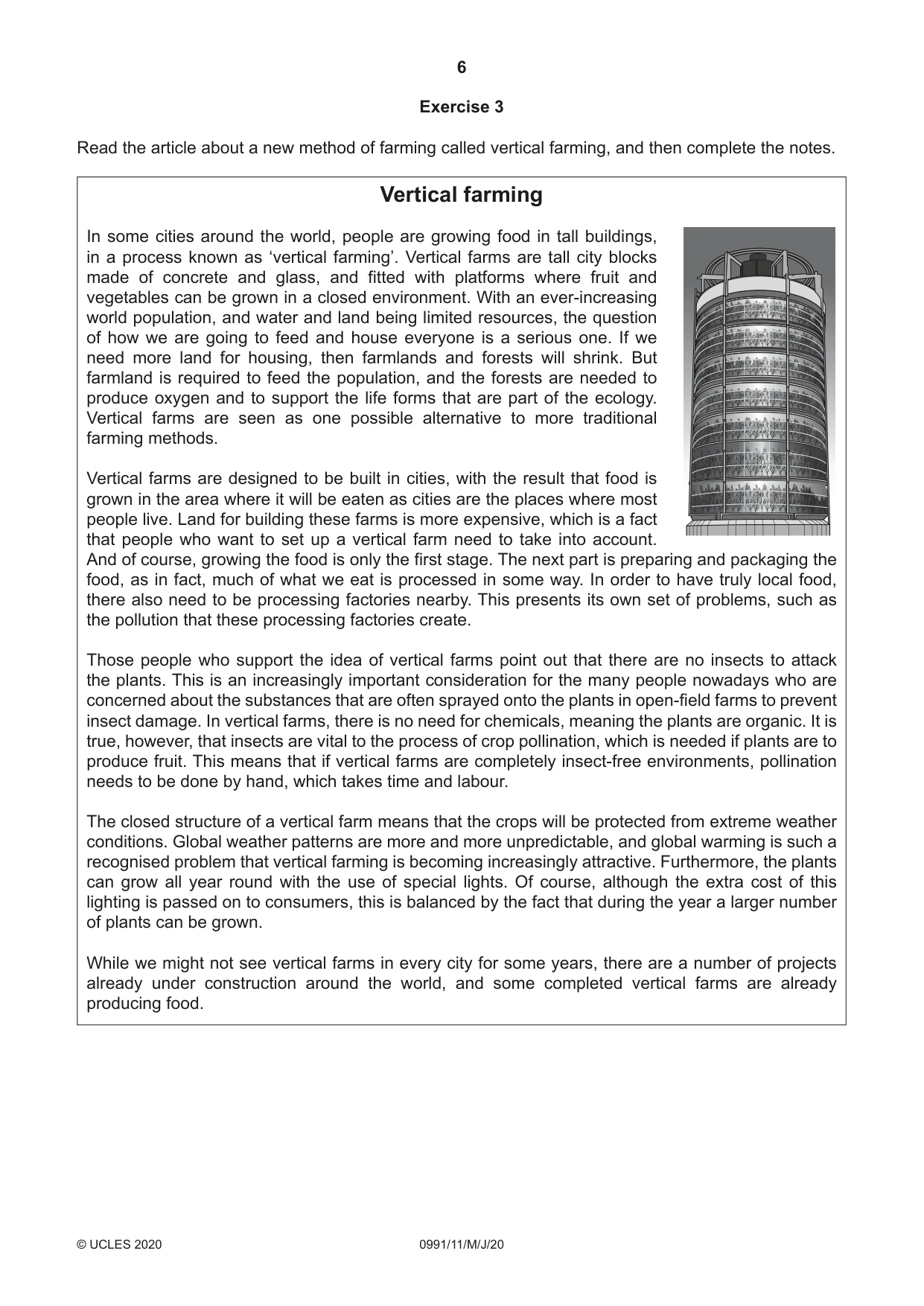Cambridge IGCSE English - Second Language (9-1) 0991 2020 May/June Paper 1 · Variant 1 question paper, page 6 of 16